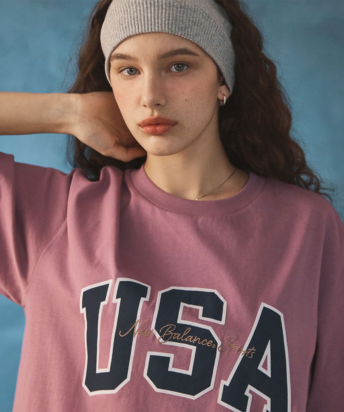뉴발란스(NEW BALANCE) NBNEF2A053 / 남녀공용 USA 클래식 반팔티 (PINK)