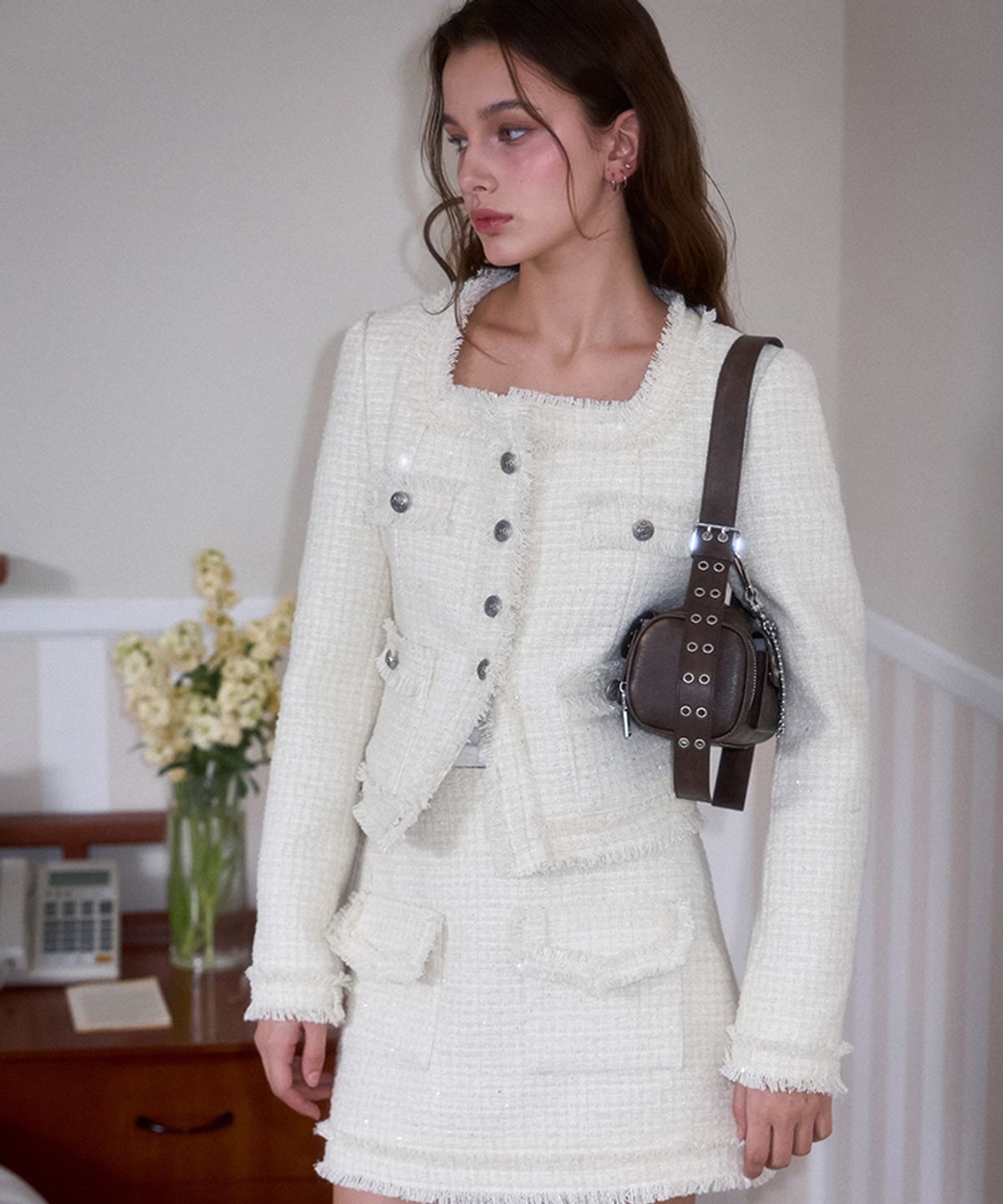 로제프란츠(ROSEFRANTZ) Spangle Fringe Tweed Jacket [Ivory]