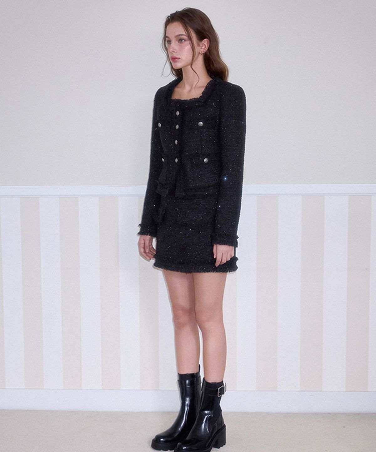 로제프란츠(ROSEFRANTZ) Spangle Pocket Mini Skirt [Black]