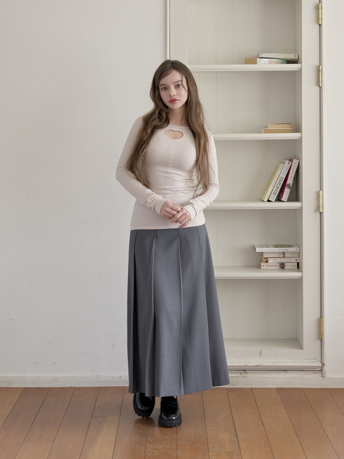 미에르꼴레스(MIERCOLES) HEART CUT-OUT LONG SLEEVE T-SHIRT [pink]