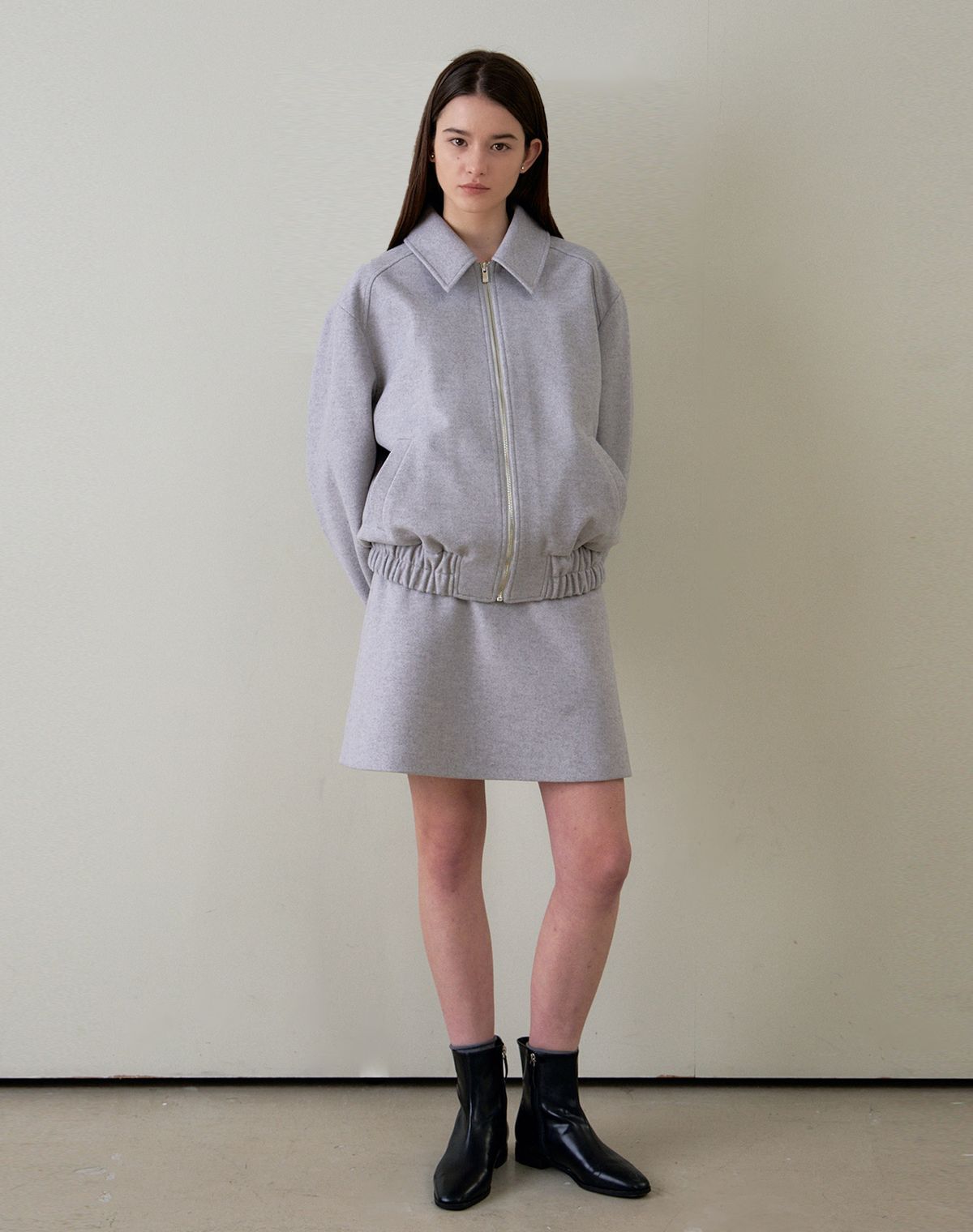 지에마르(GIEMAR) MIDIUM A LINE SKIRT GRAY 미디엄 에이라인 스커트 그레이