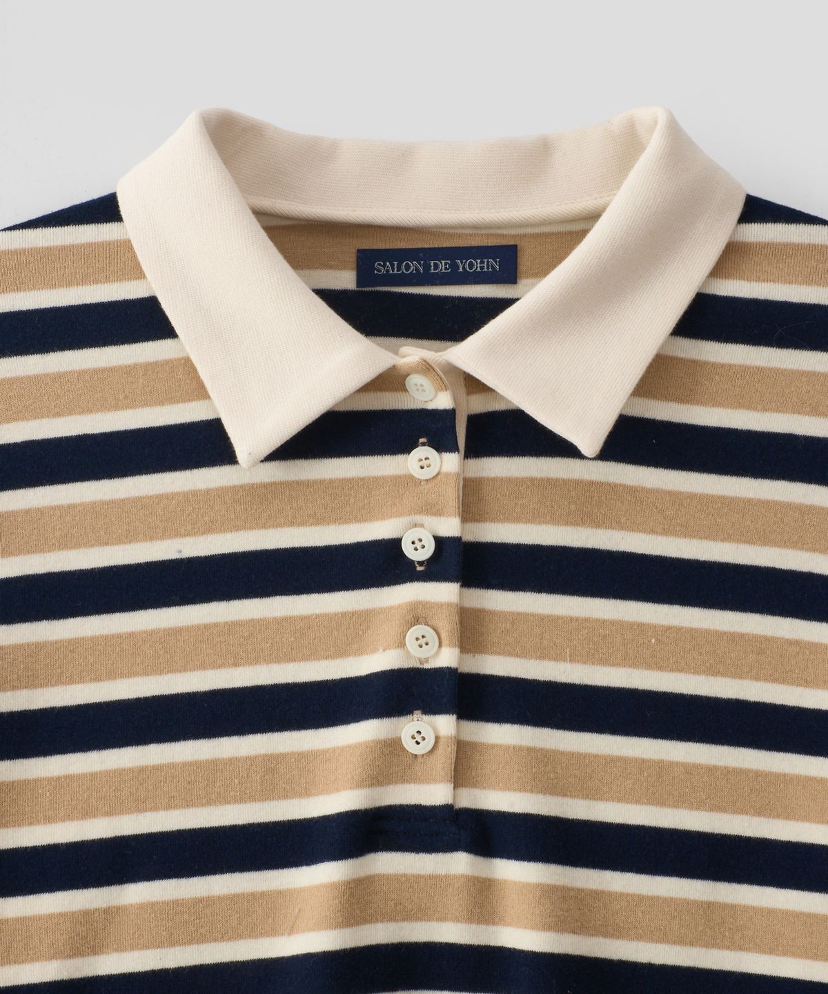 살롱 드 욘(SALON DE YOHN) Striped Button Rugby Collar Shirt_ Beige