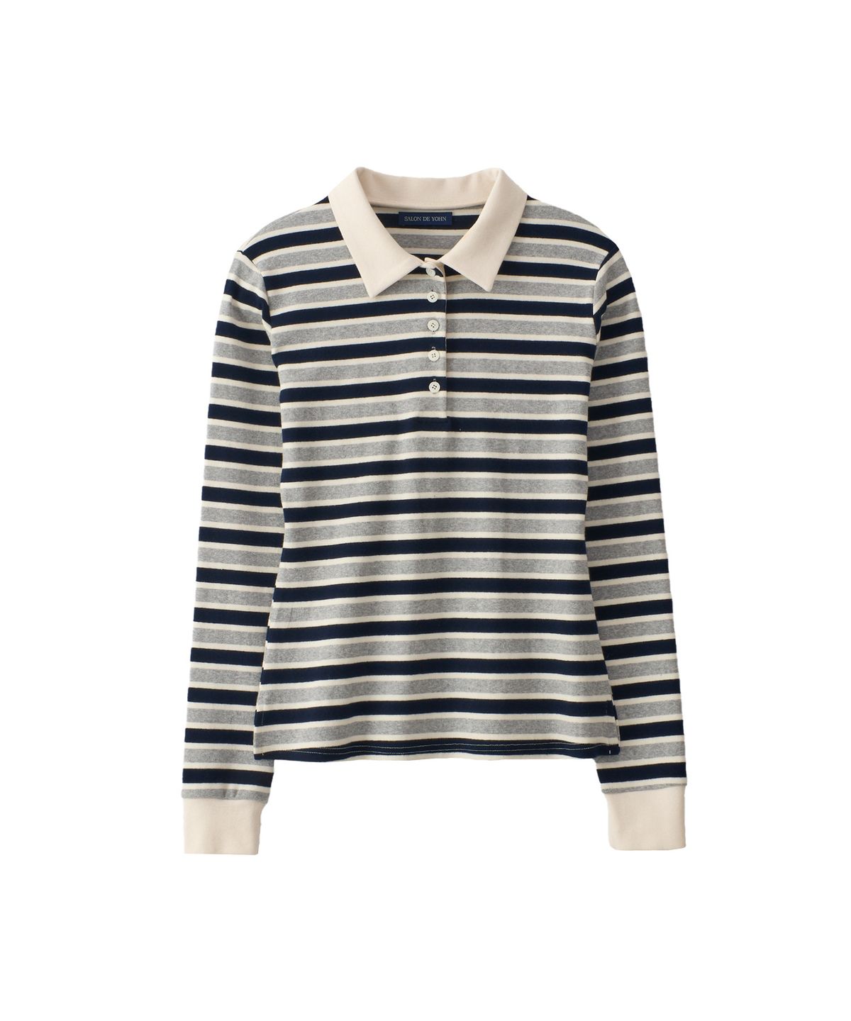 살롱 드 욘(SALON DE YOHN) Striped Button Rugby Collar Shirt_ Gray