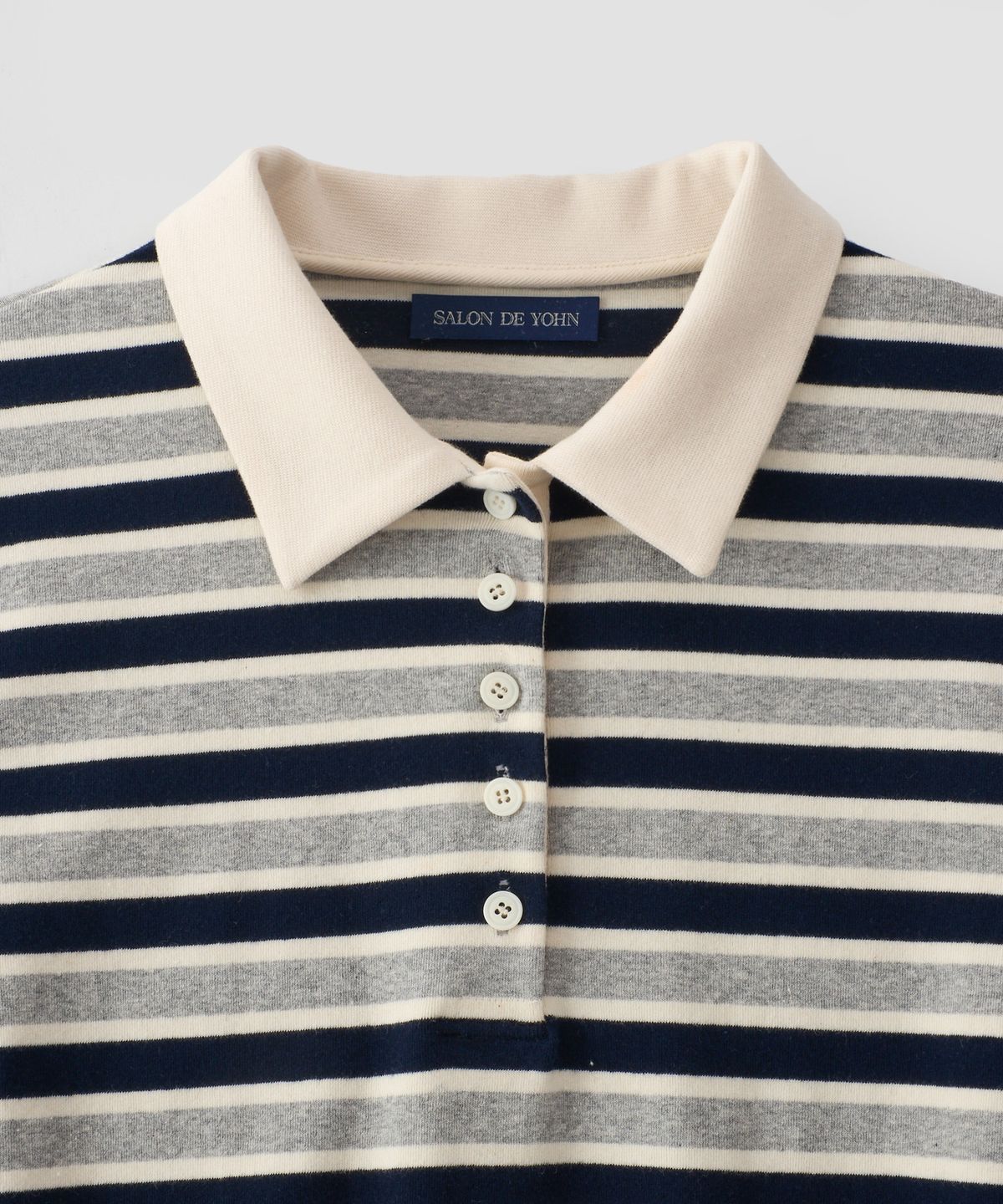 살롱 드 욘(SALON DE YOHN) Striped Button Rugby Collar Shirt_ Gray