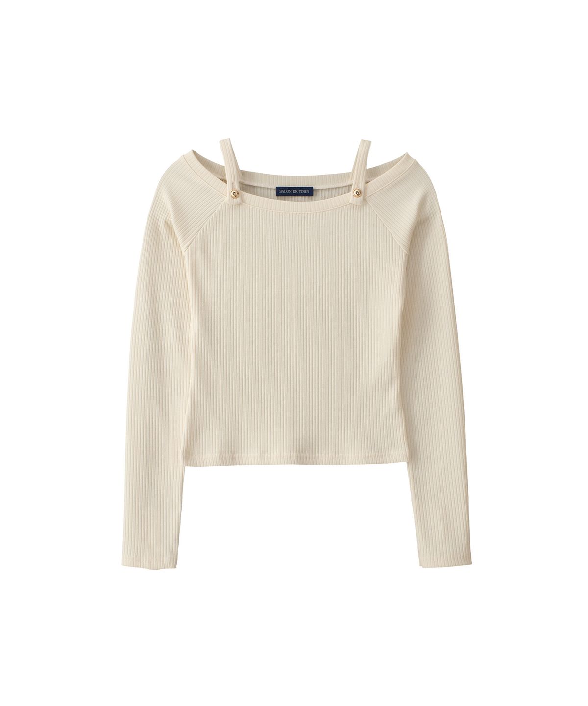 살롱 드 욘(SALON DE YOHN) Button Point Strap Off Shoulder T_ Ivory