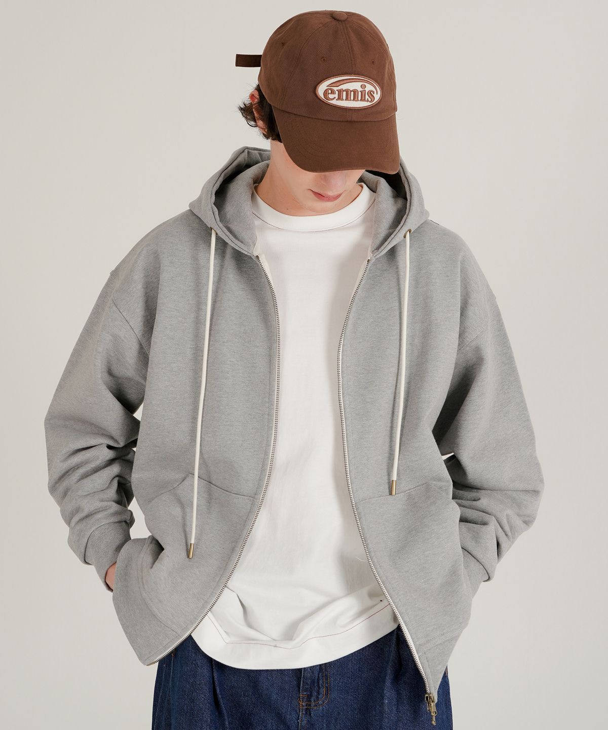 더블유브이프로젝트(WV PROJECT) 이지 헤비 코튼 후드 집업 그레이 MJHD7781