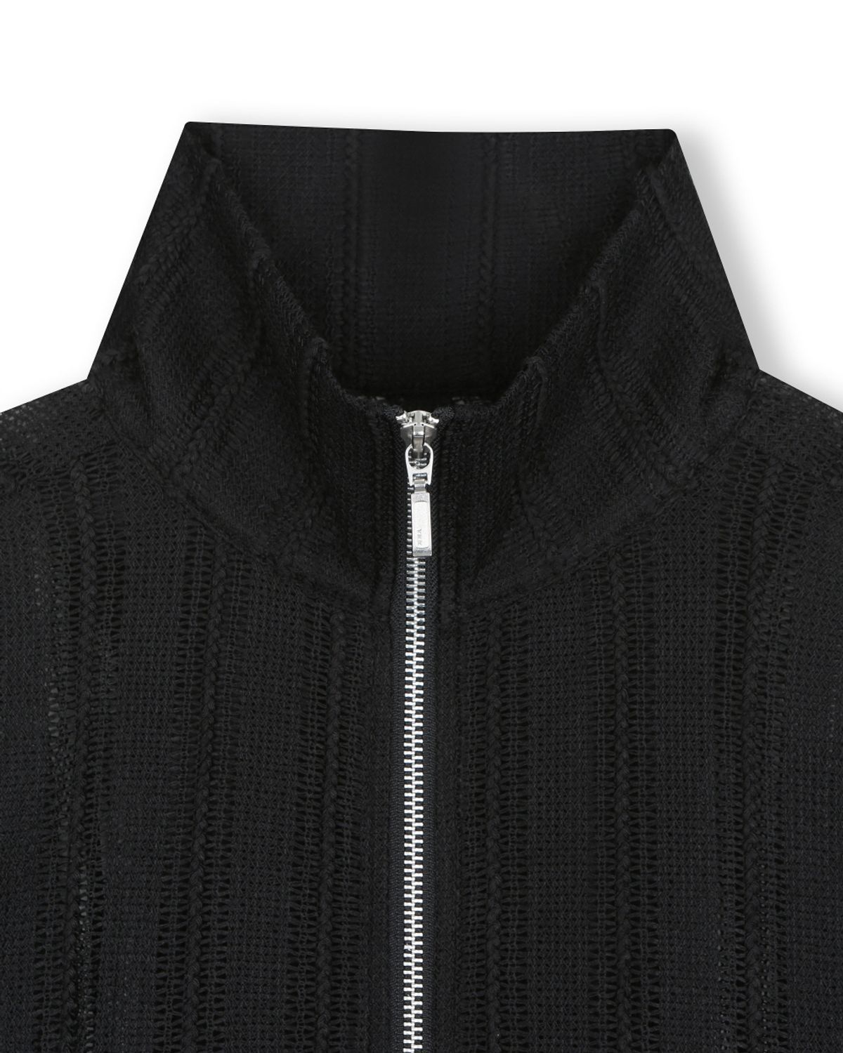 비슬로우(BESLOW) SEE-THROUGH JACQUARD HIGH NECK ZIP-UP BLACK