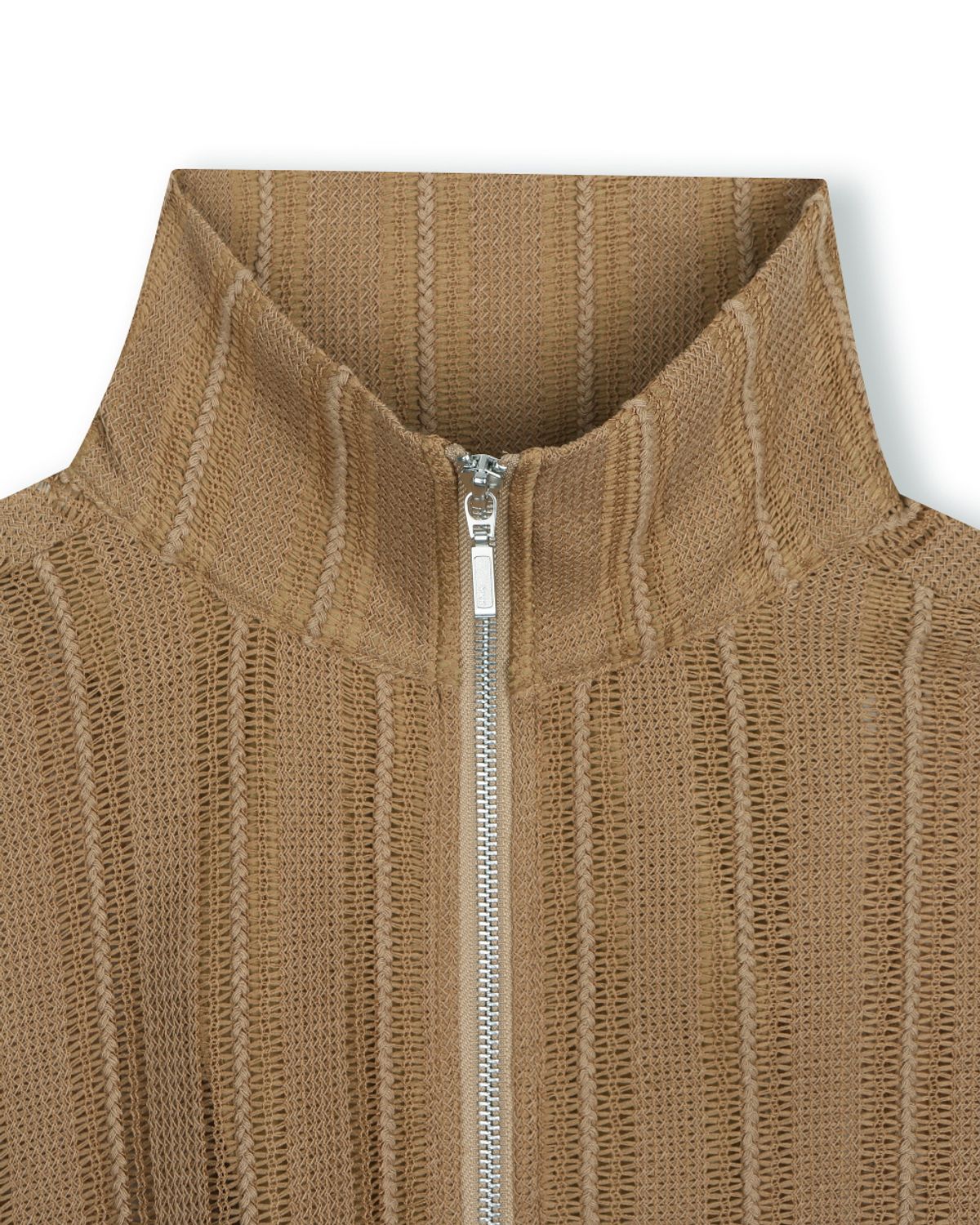 비슬로우(BESLOW) SEE-THROUGH JACQUARD HIGH NECK ZIP-UP BEIGE