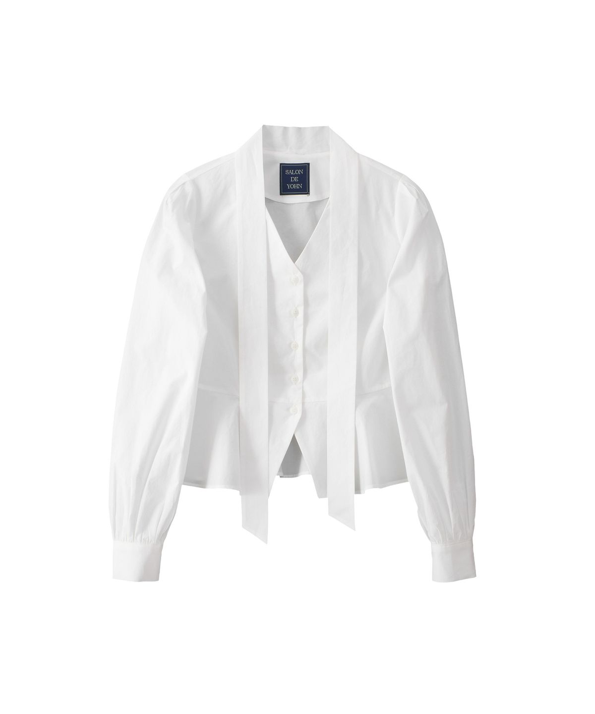살롱 드 욘(SALON DE YOHN) V-neck Tie Cotton Blouse_ White