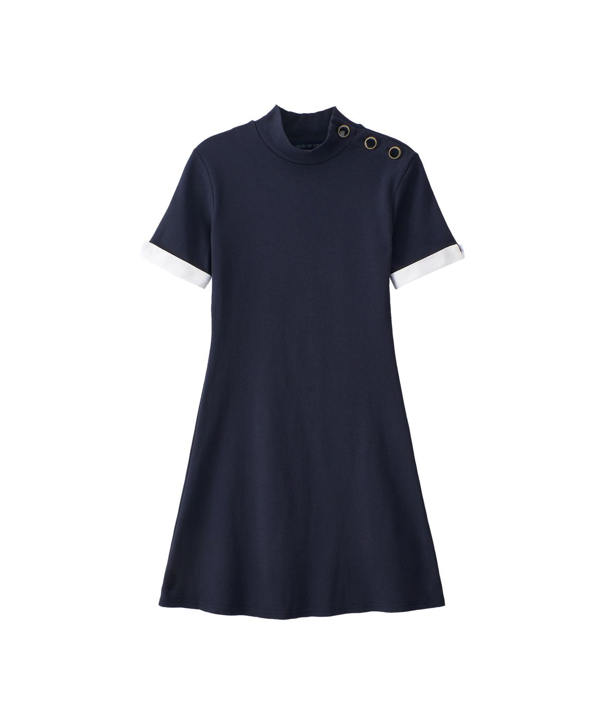 살롱 드 욘(SALON DE YOHN) Button Point Short Sleeve Mini Dress_ Navy