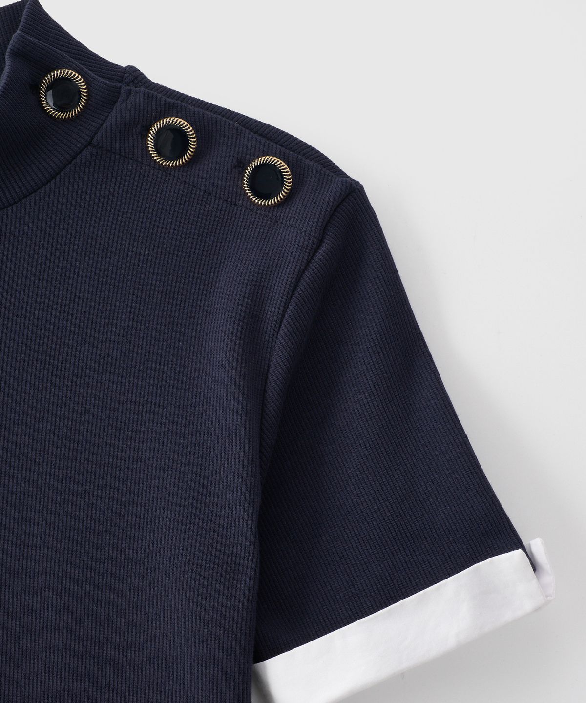 살롱 드 욘(SALON DE YOHN) Button Point Short Sleeve Mini Dress_ Navy