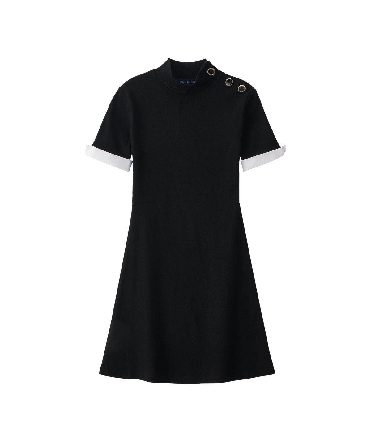 살롱 드 욘(SALON DE YOHN) Button Point Short Sleeve Mini Dress_ Black