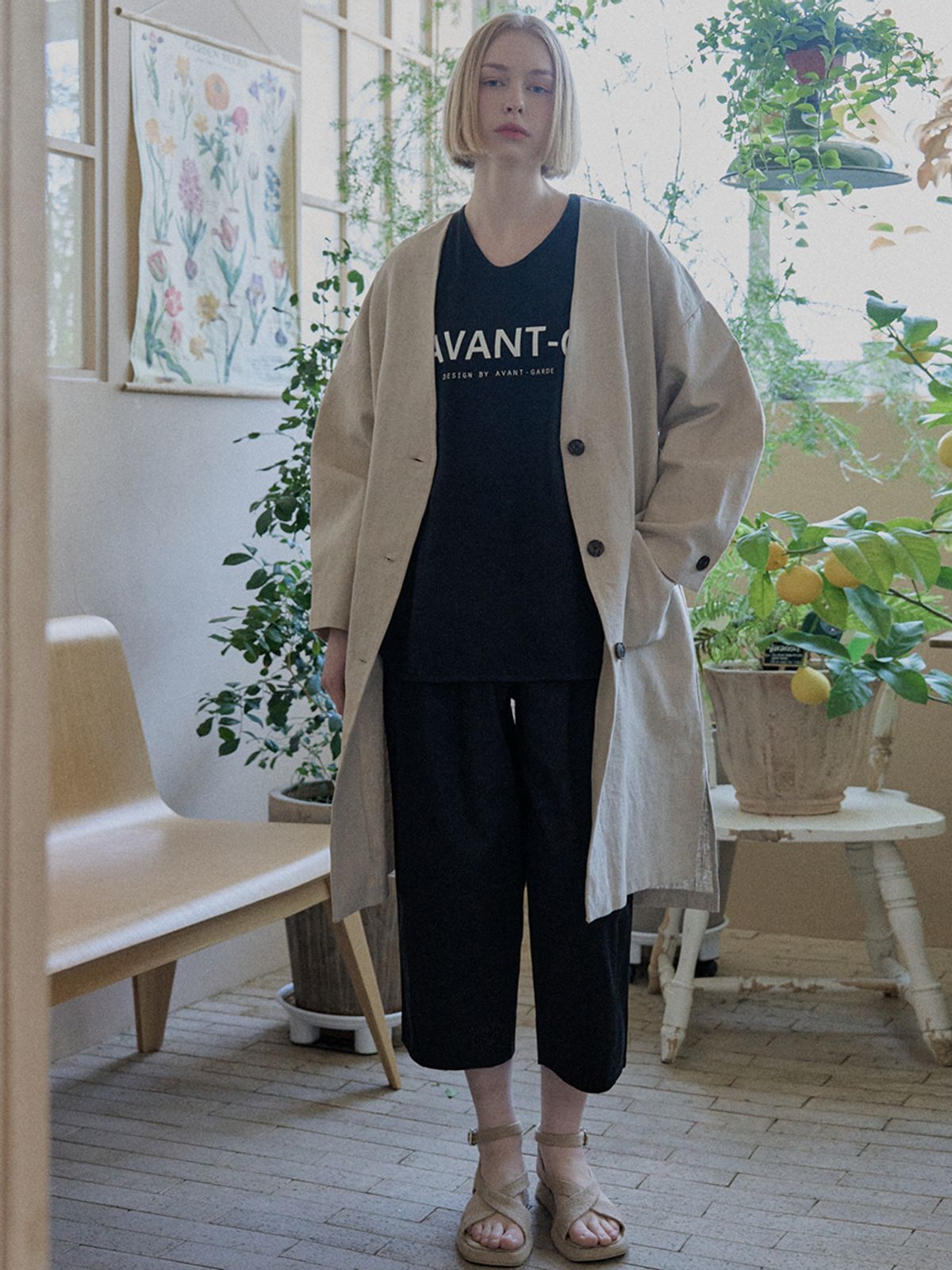 아방(AVANT-G) Linen Long Jacket - OATMEAL