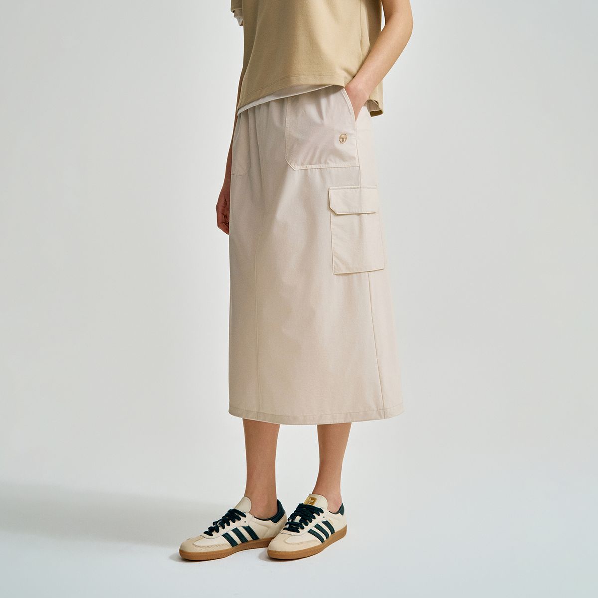 세르지오 타키니(SERGIO TACCHINI) W 컴포트쿨 경량 우븐 롱 스커트 (Ivory)
