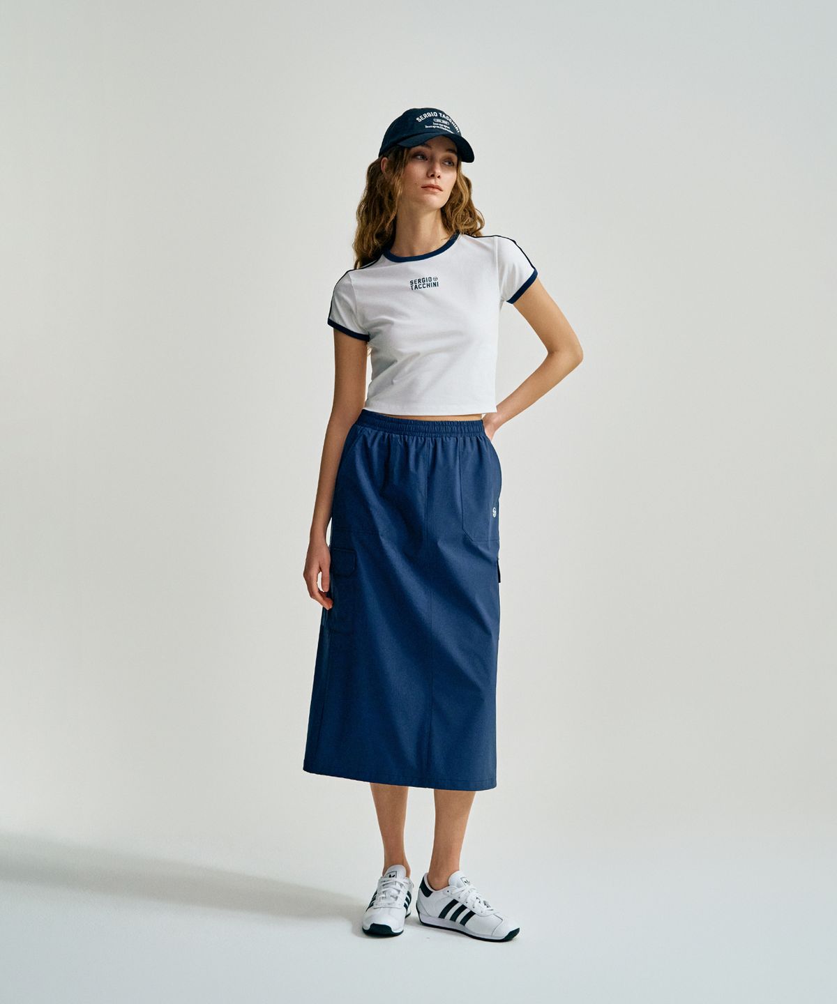 세르지오 타키니(SERGIO TACCHINI) W 컴포트쿨 경량 우븐 롱 스커트 (Navy)