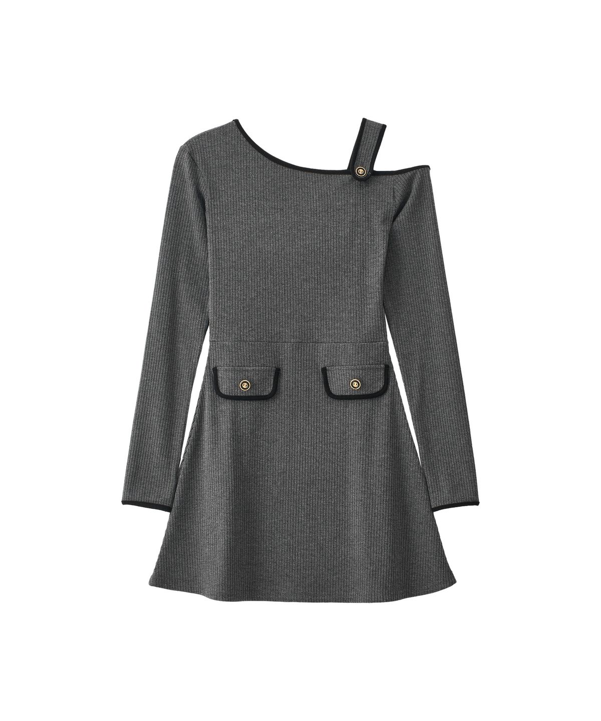 살롱 드 욘(SALON DE YOHN) One Shoulder Long Sleeve Mini Dress_ Charcoal