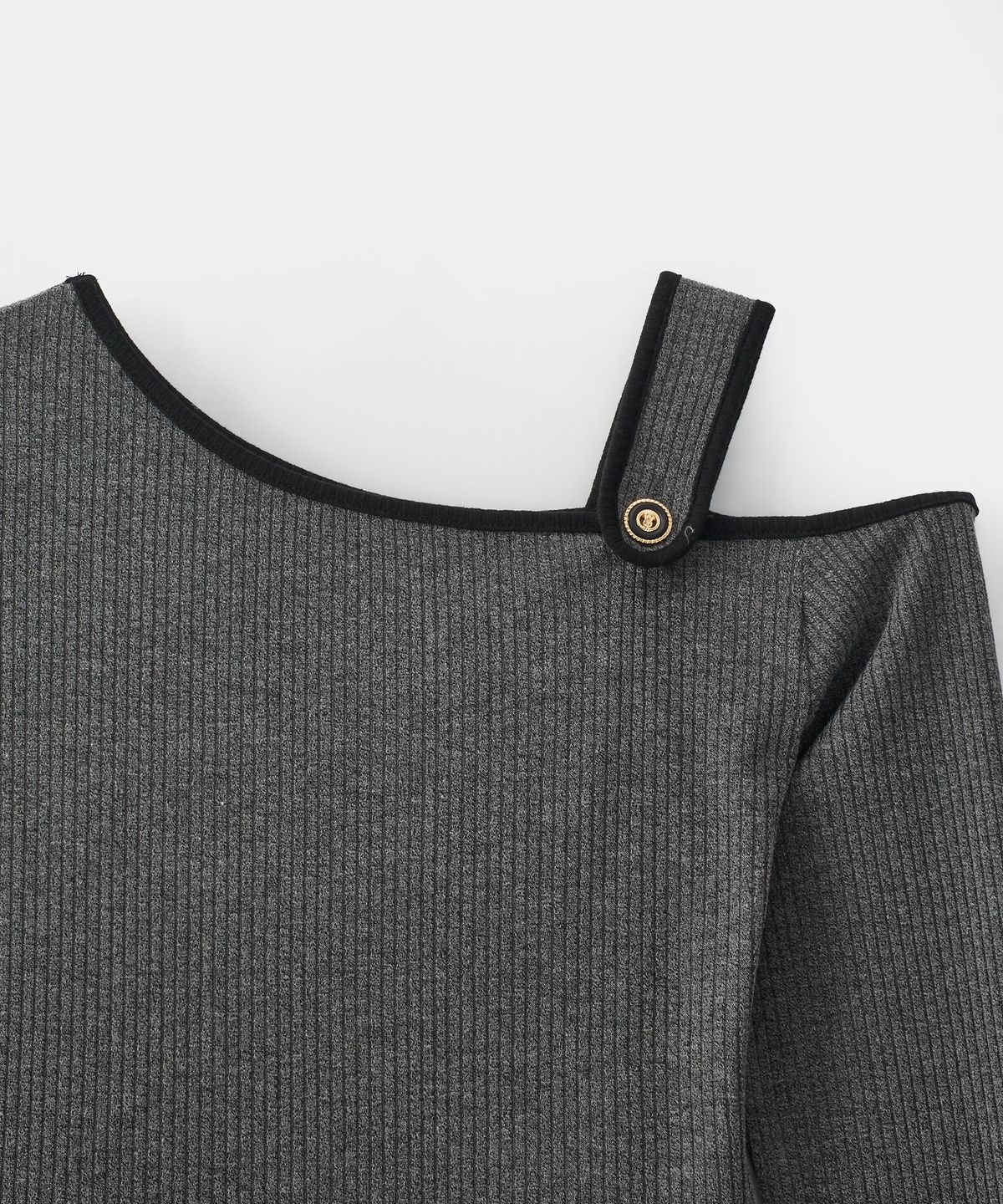 살롱 드 욘(SALON DE YOHN) One Shoulder Long Sleeve Mini Dress_ Charcoal