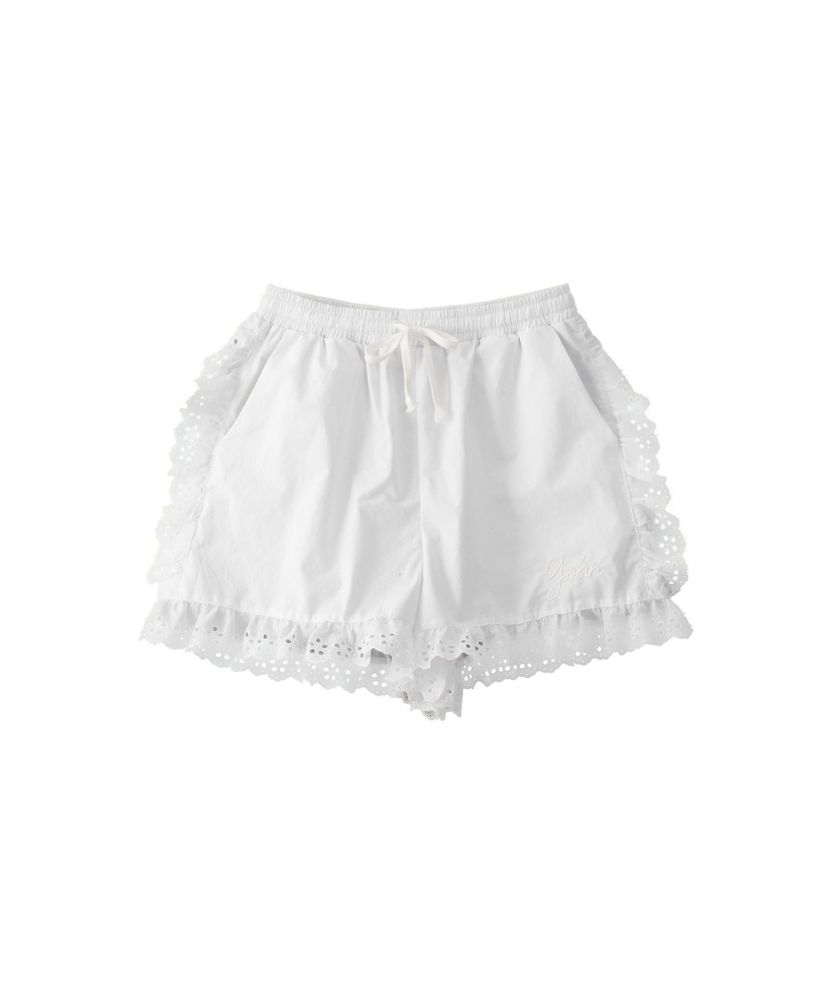 살롱 드 욘(SALON DE YOHN) Lace Cotton Banding Shorts_ White