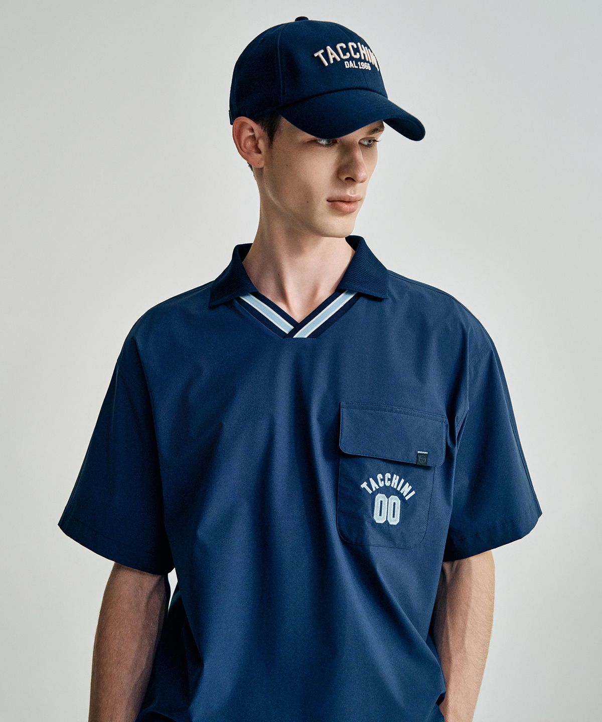 세르지오 타키니(SERGIO TACCHINI) M 컴포트쿨 경량 카라넥 우븐 반팔 티셔츠 (Navy)