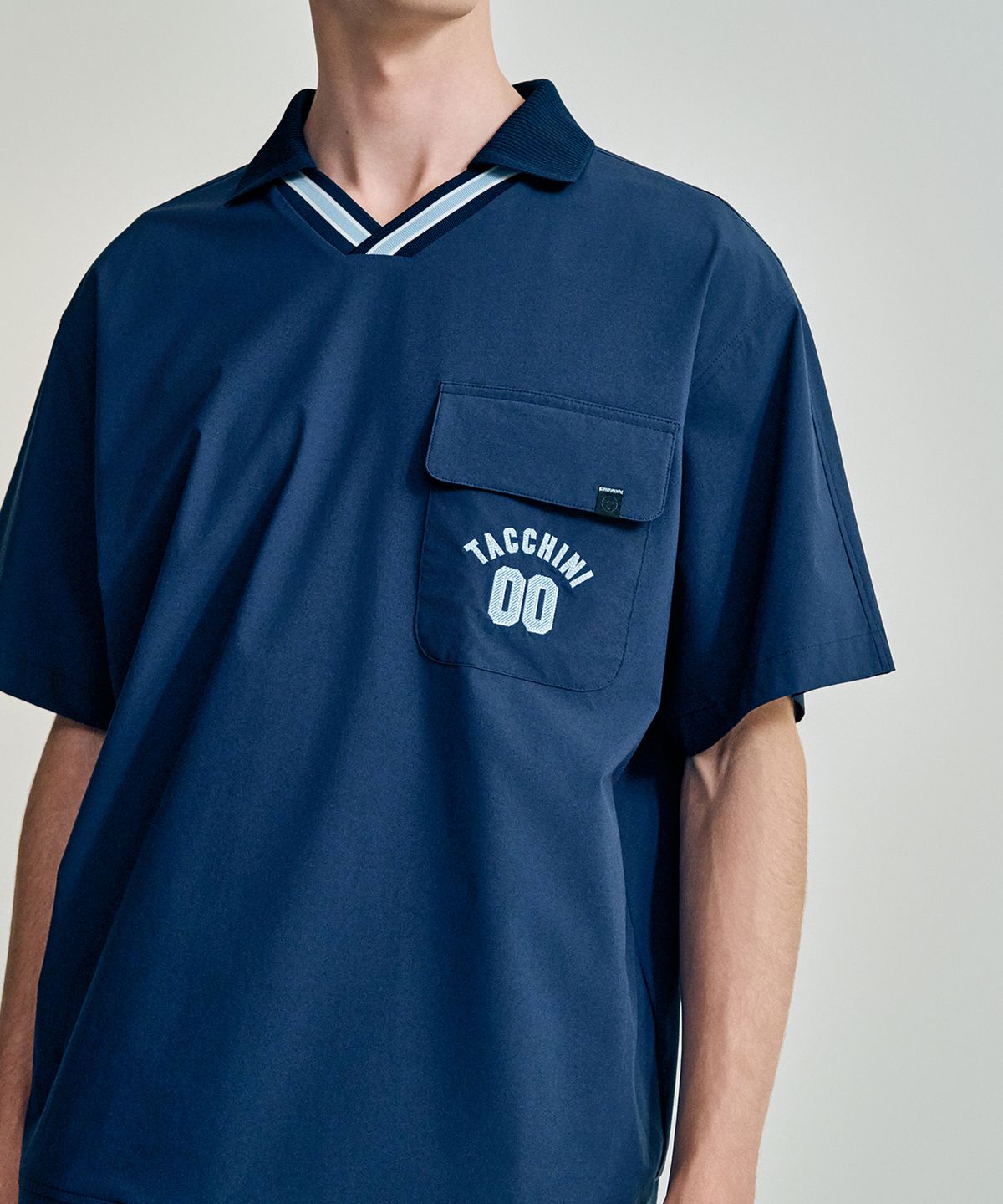 세르지오 타키니(SERGIO TACCHINI) M 컴포트쿨 경량 카라넥 우븐 반팔 티셔츠 (Navy)