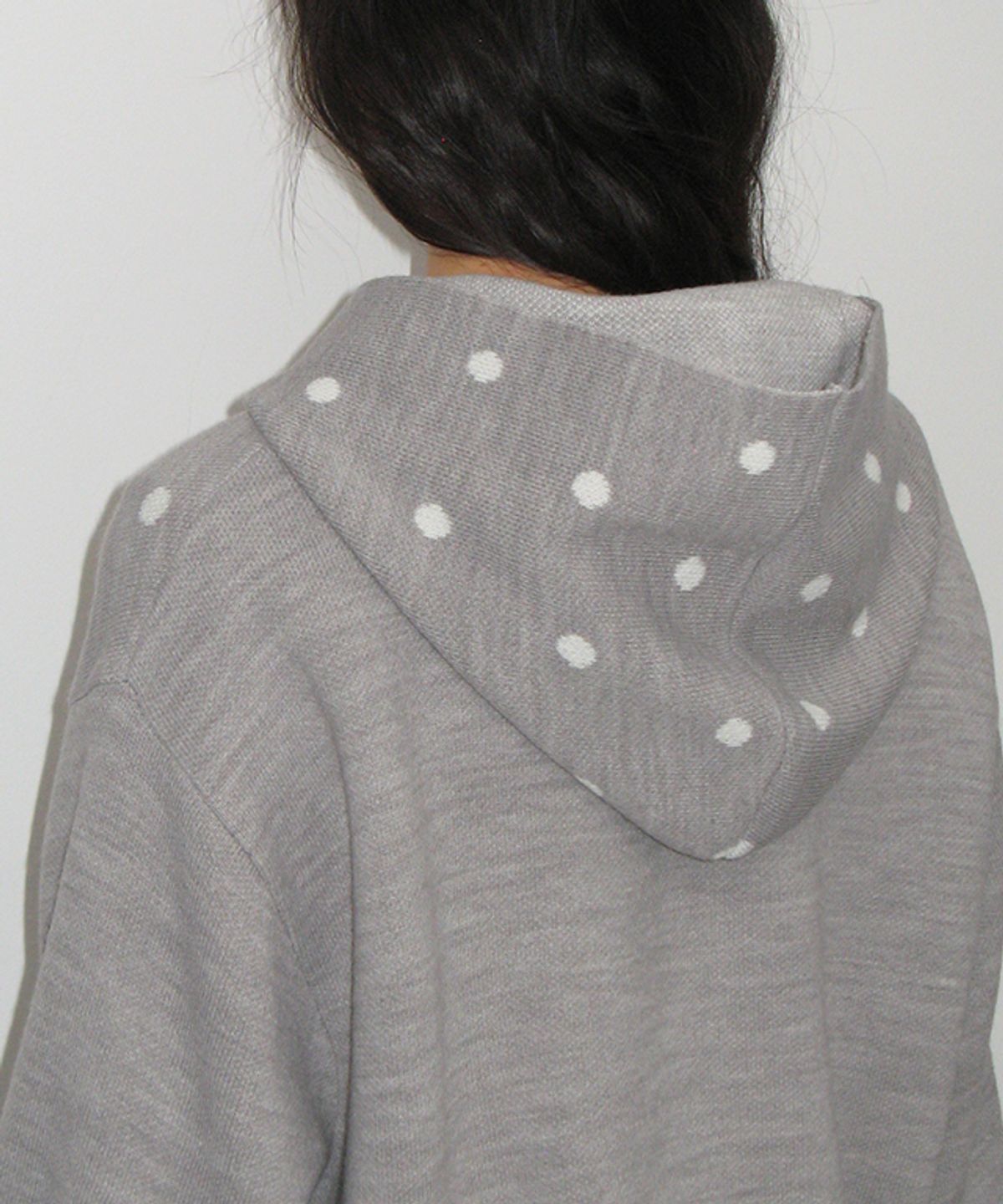 론론(RONRON) DOT HOODED ZIP UP KNIT GREY WHITE DOT