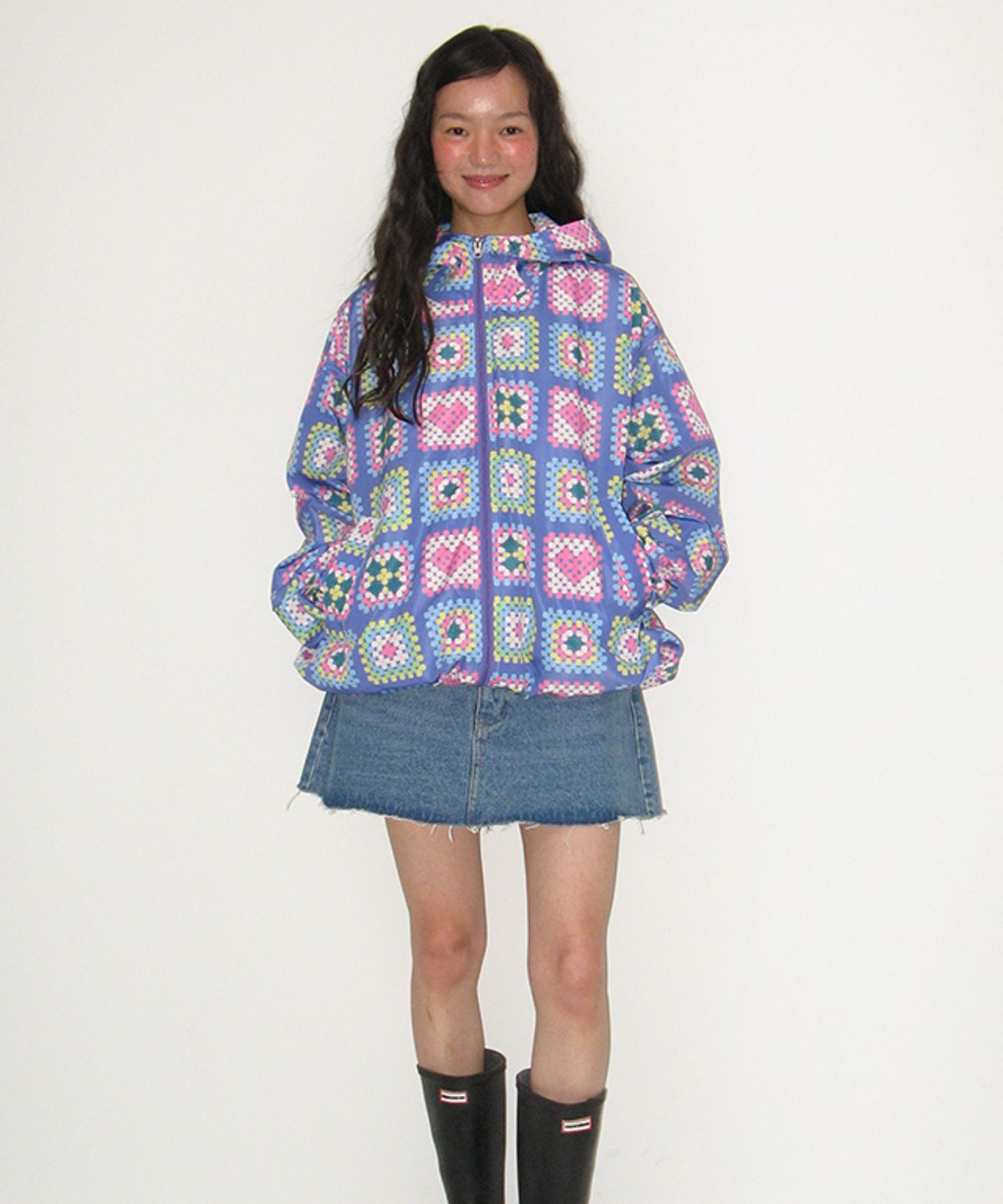 론론(RONRON) HEART CROCHET PATTERN HOODED WINDBREAKER JUMPER LIGHT PURPLE