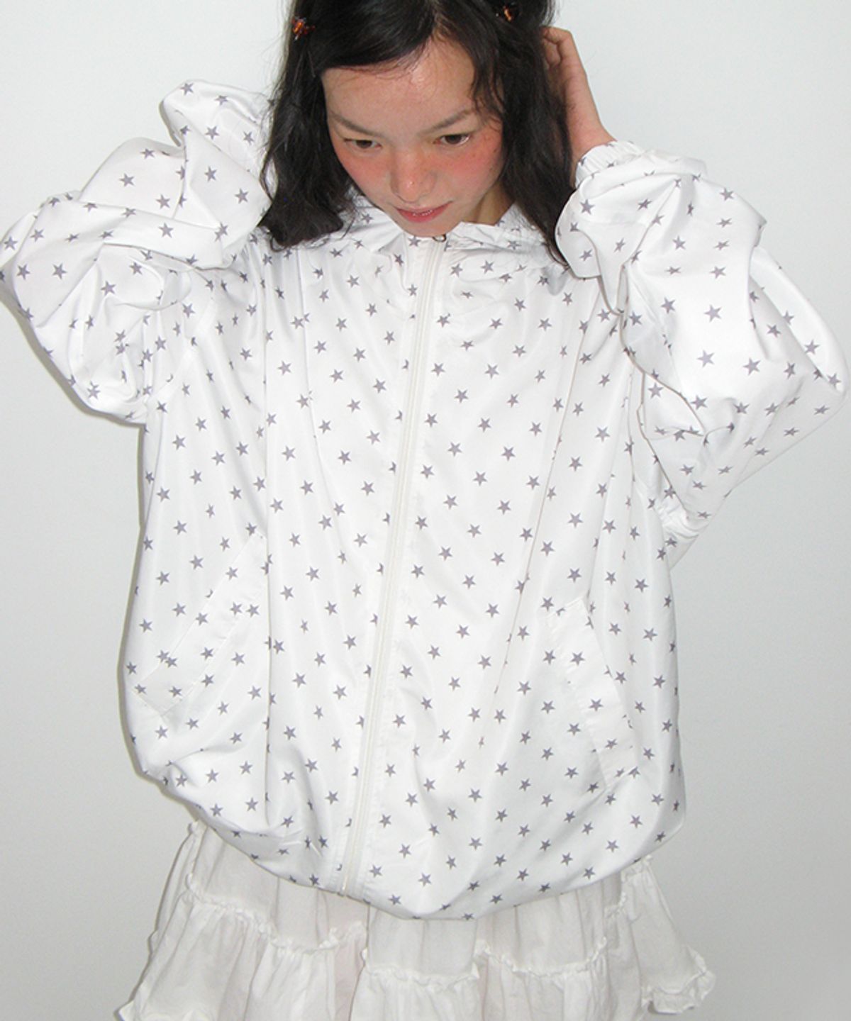 론론(RONRON) HOODED WINDBREAKER JUMPER WHITE STAR
