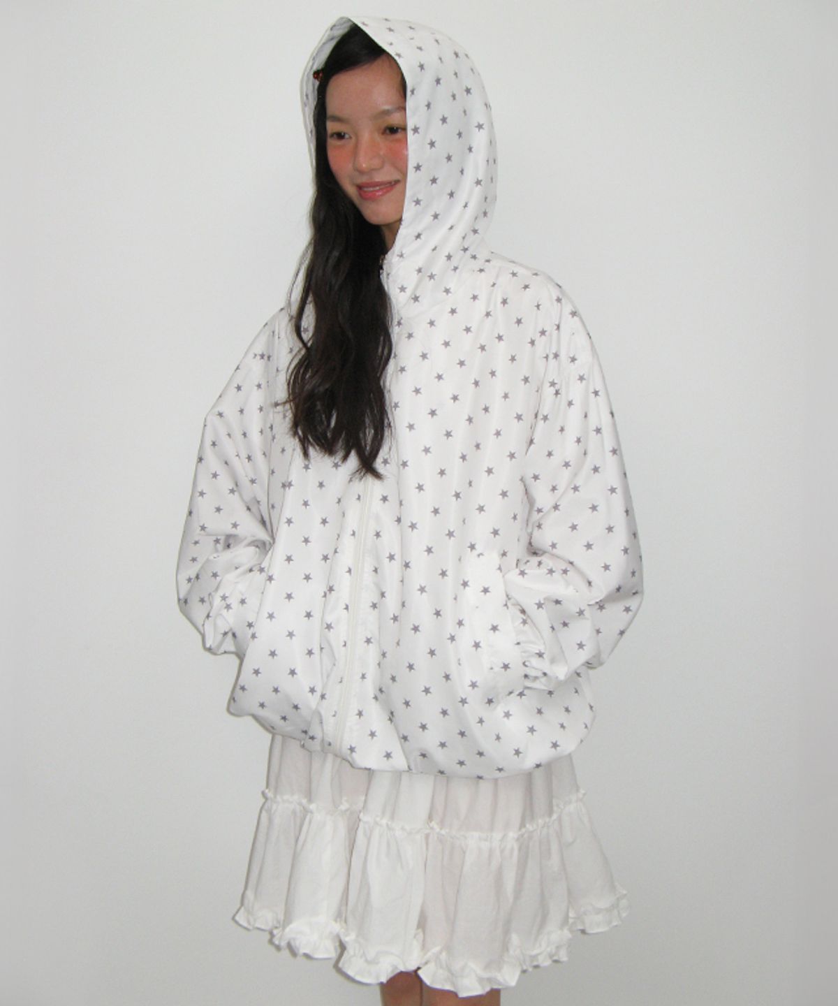 론론(RONRON) HOODED WINDBREAKER JUMPER WHITE STAR
