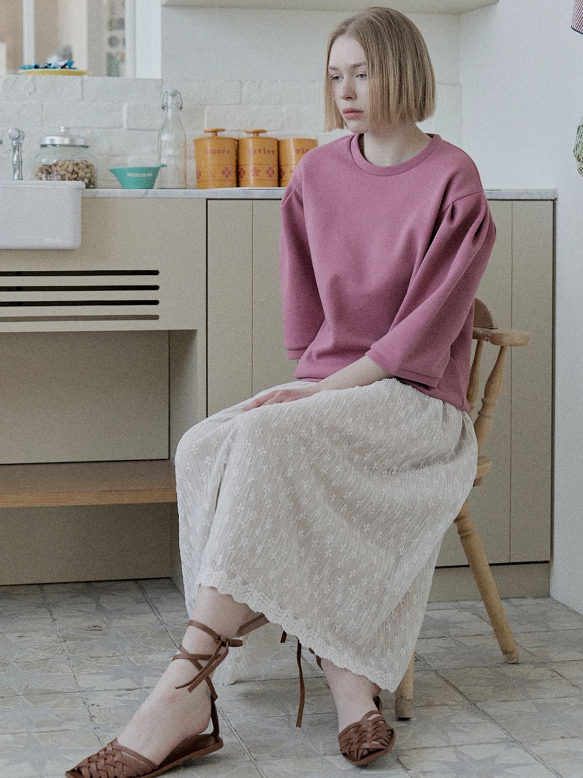 아방(AVANT-G) Dart Sleeve Sweatshirt - PINK