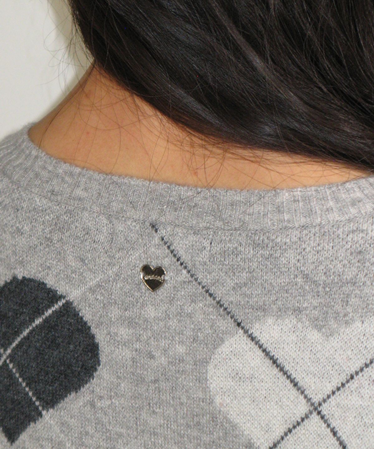 론론(RONRON) HEART ARGYLE BASIC KNIT CARDIGAN GREY