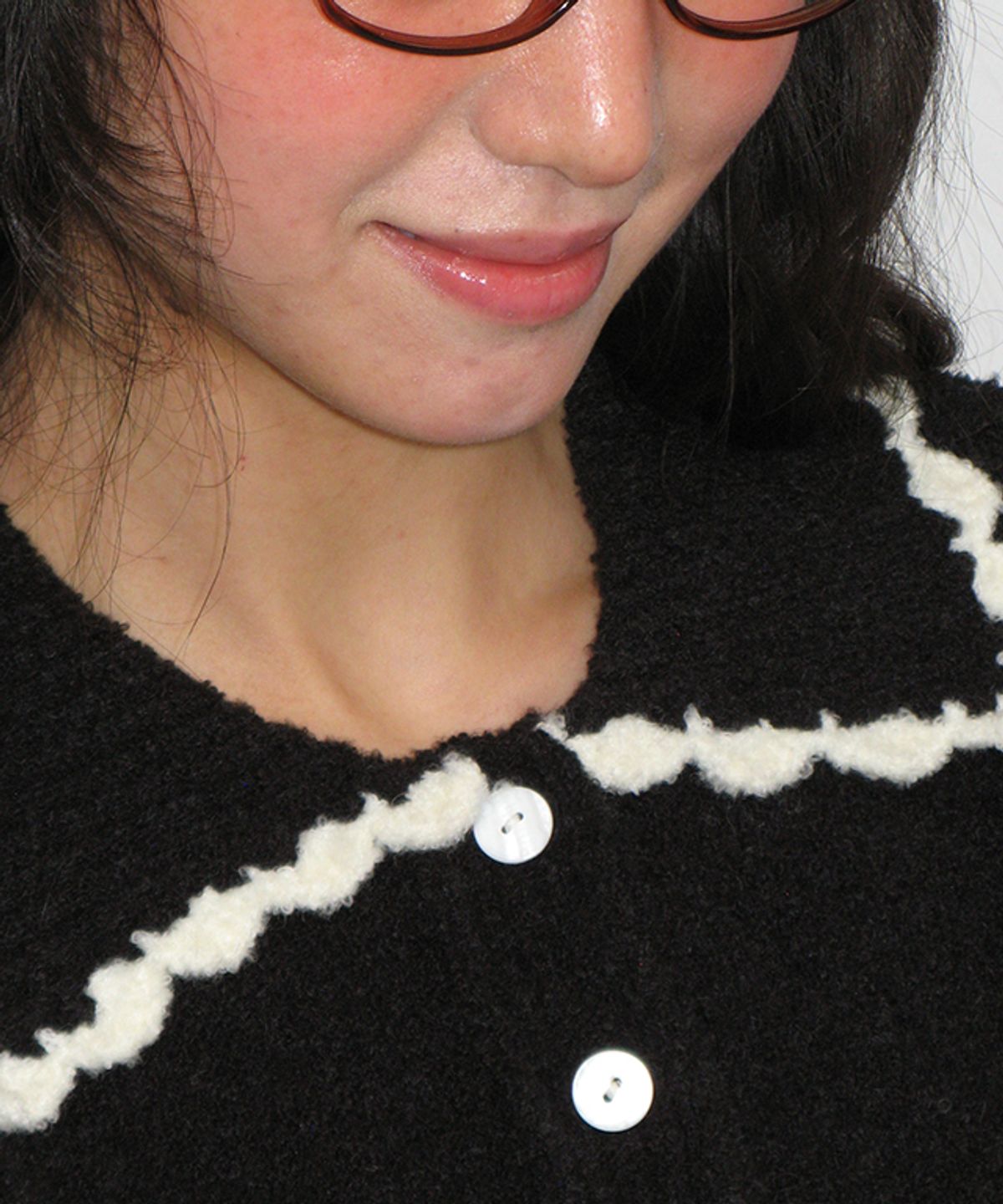 론론(RONRON) HANDMADE COLLAR SHORT SLEEVE KNIT BLACK