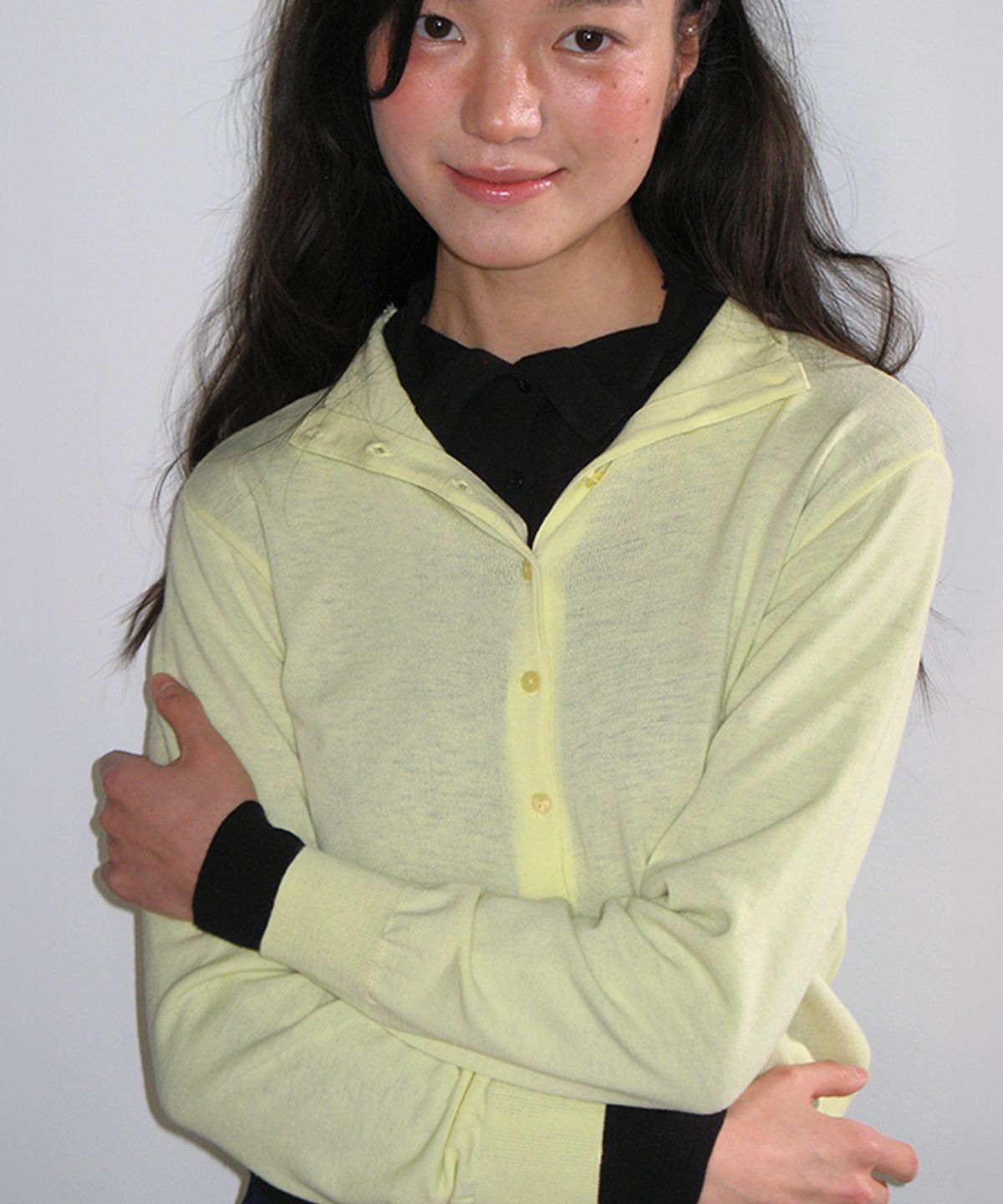 론론(RONRON) BACK LABEL SLIMFIT KNIT CARDIGAN YELLOW