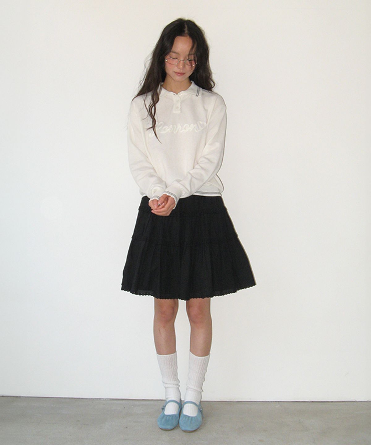 론론(RONRON) HAND MADE LOGO COLLAR KNIT PULLOVER IVORY