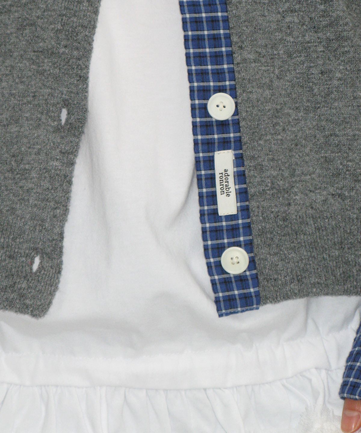 론론(RONRON) CHECK SHIRT POINTED KNIT CARDIGAN GREY