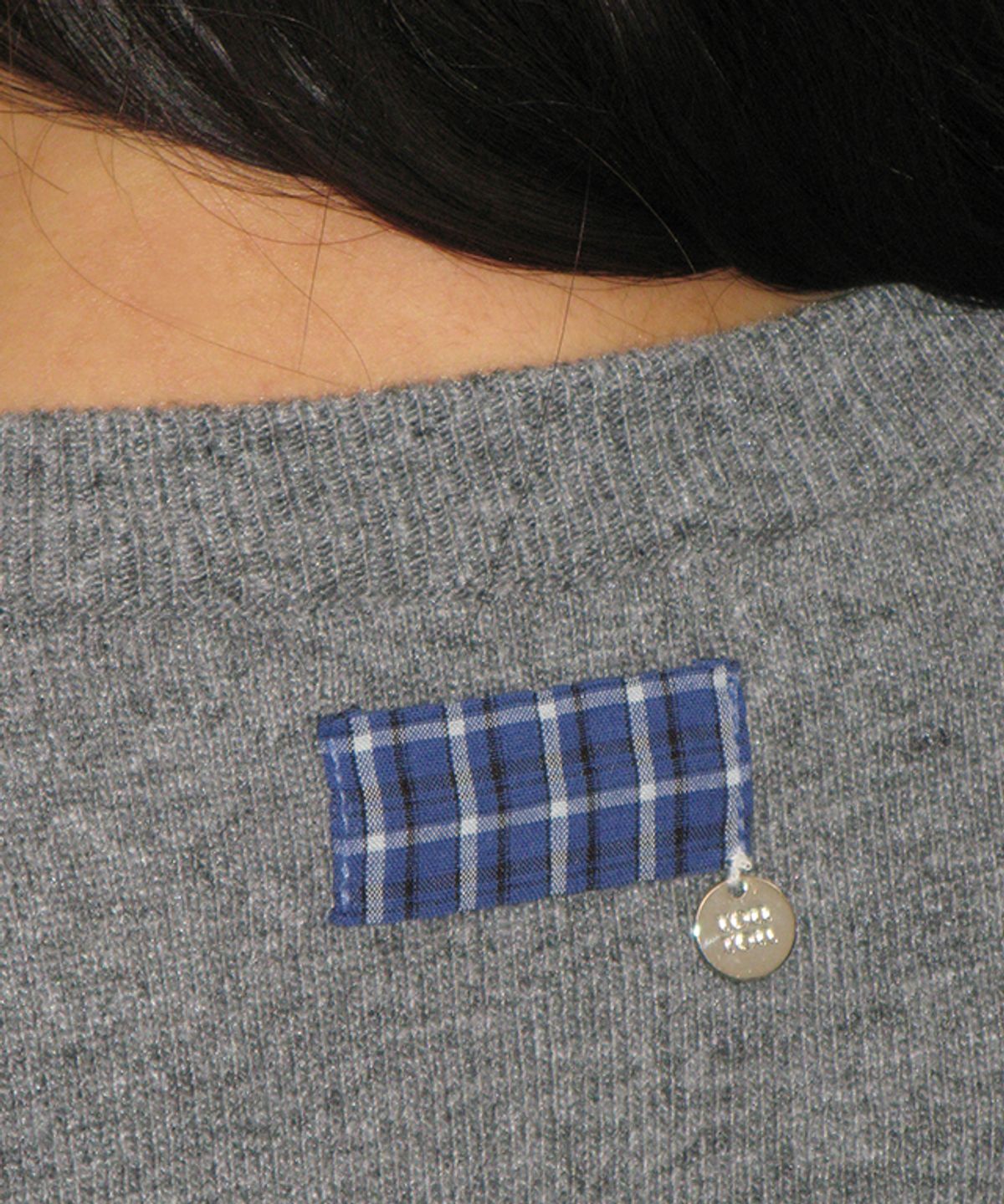 론론(RONRON) CHECK SHIRT POINTED KNIT CARDIGAN GREY