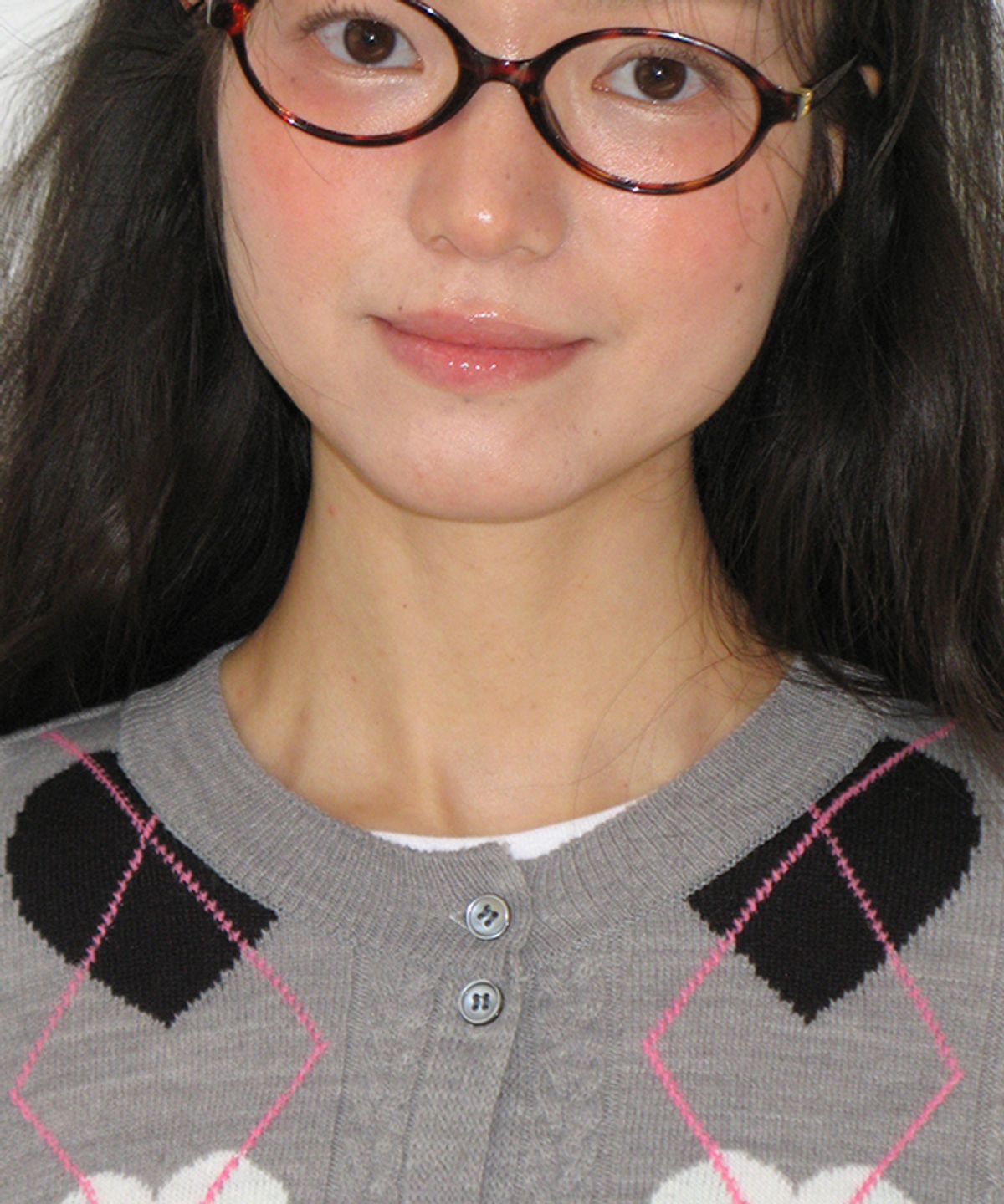 론론(RONRON) HEART ARGYLE 2 BUTTON KNIT CARDIGAN GREY