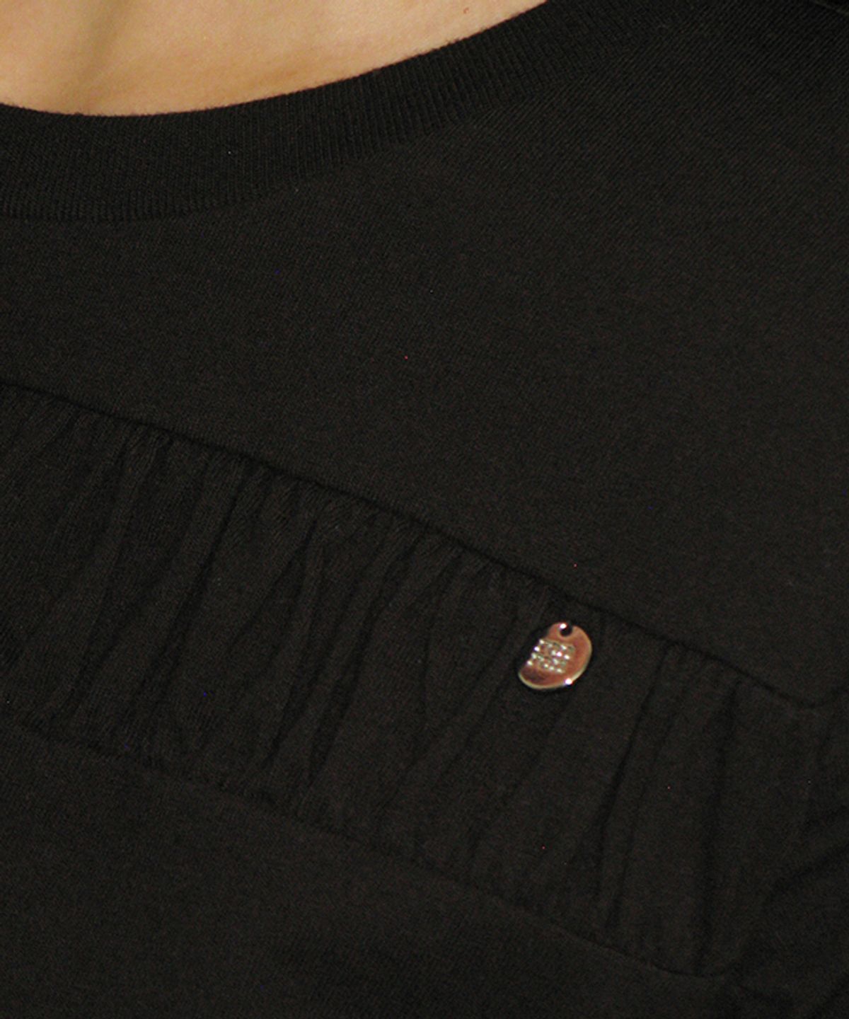 론론(RONRON) PENDANT CRINKLE CROP T SHIRT BLACK