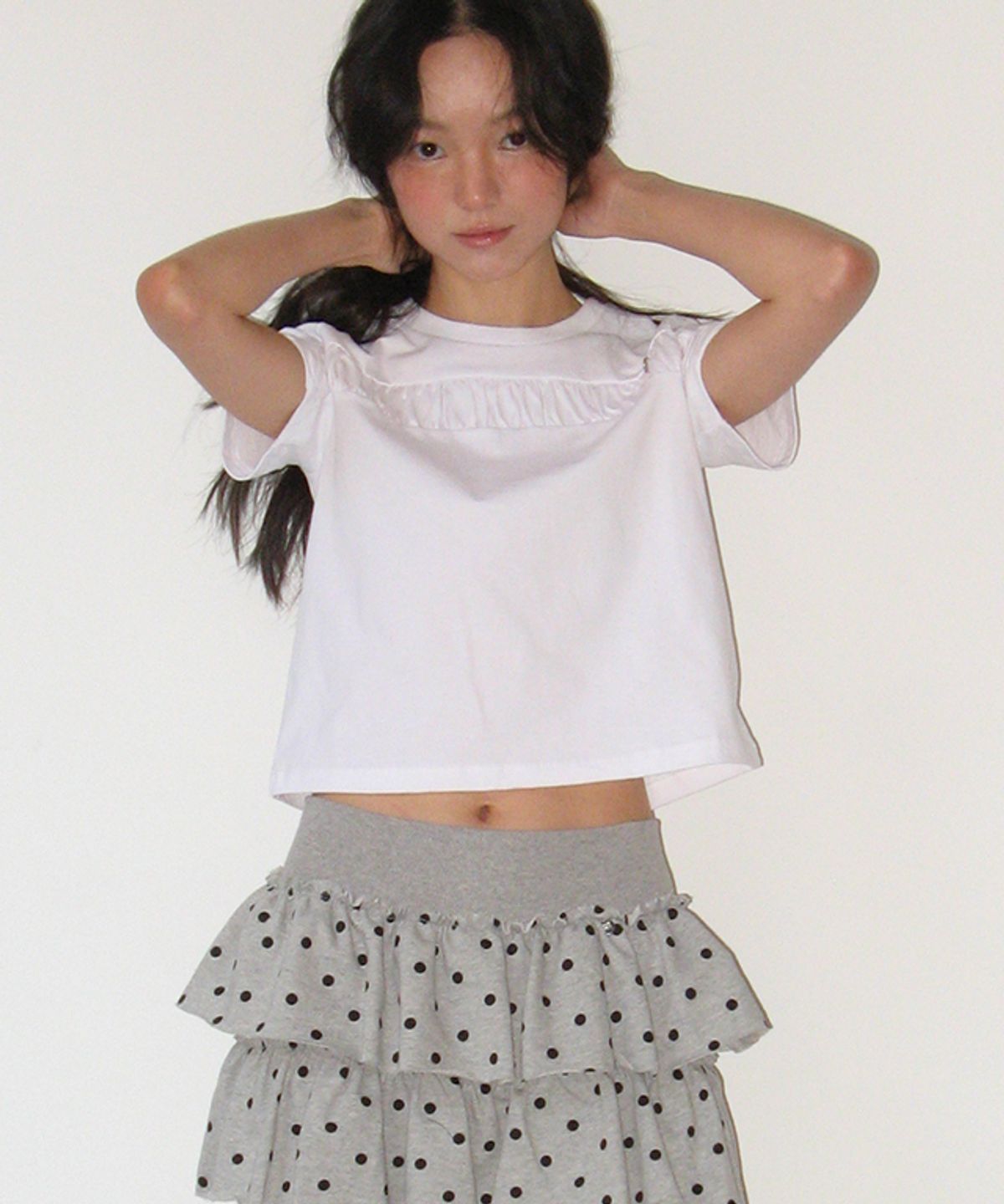 론론(RONRON) PENDANT CRINKLE CROP T SHIRT WHITE