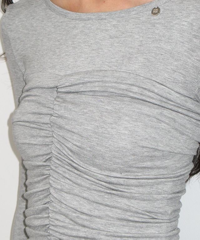 MUSINSA | RONRON SHIRRING BUSTIER LONG SLEEVE T SHIRT GREY