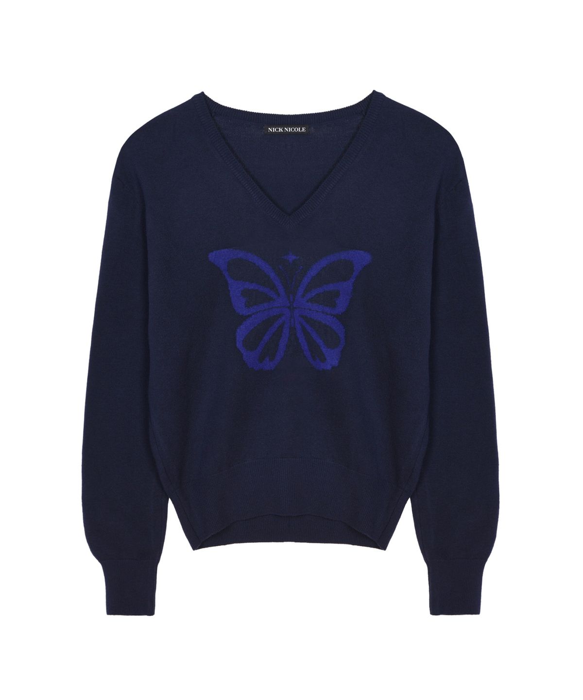닉앤니콜(NICK&NICOLE) BUTTERFLY V NECK JACQUARD KNIT_NAVY