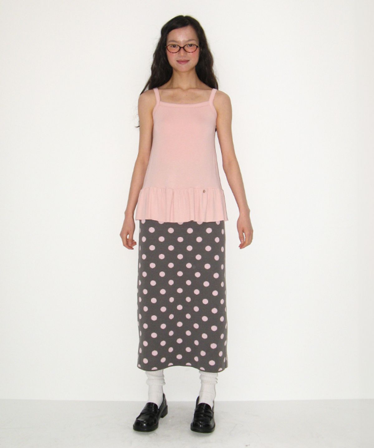 론론(RONRON) PENDANT RUFFLE LAYERED SLIM SLEEVELESS PINK