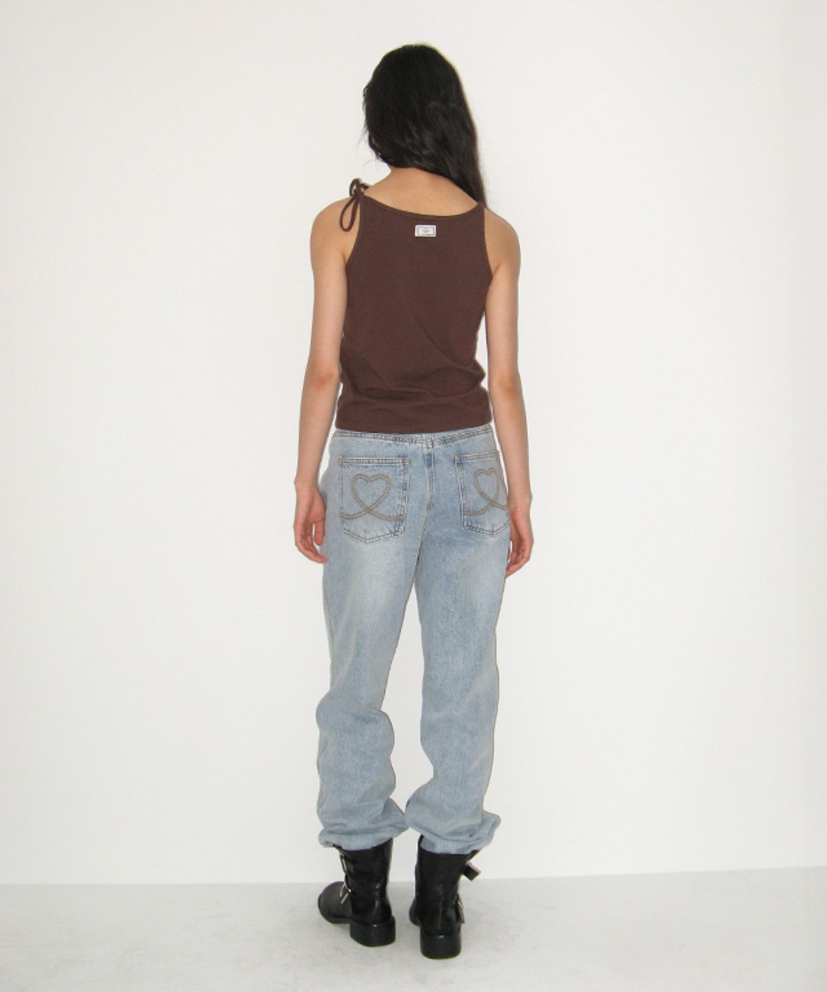 론론(RONRON) PENDANT ONE SHOULDER RIBBON SLEEVELESS BROWN