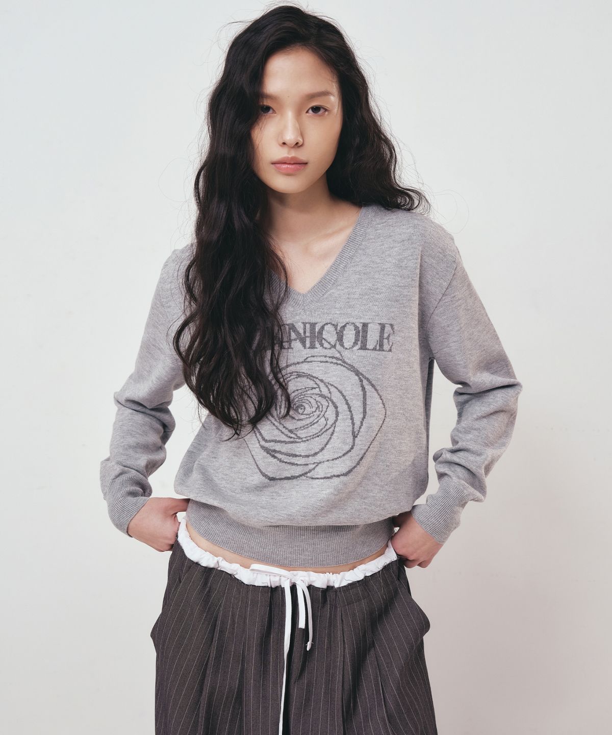 닉앤니콜(NICK&NICOLE) NICOLE ROSE JAQUARD PULLOVER KNIT_GRAY