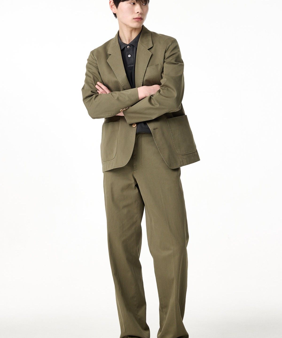 맨온더분(MAN ON THE BOON) 워시드 코튼 치노 싱글 자켓 _올리브 4715102006