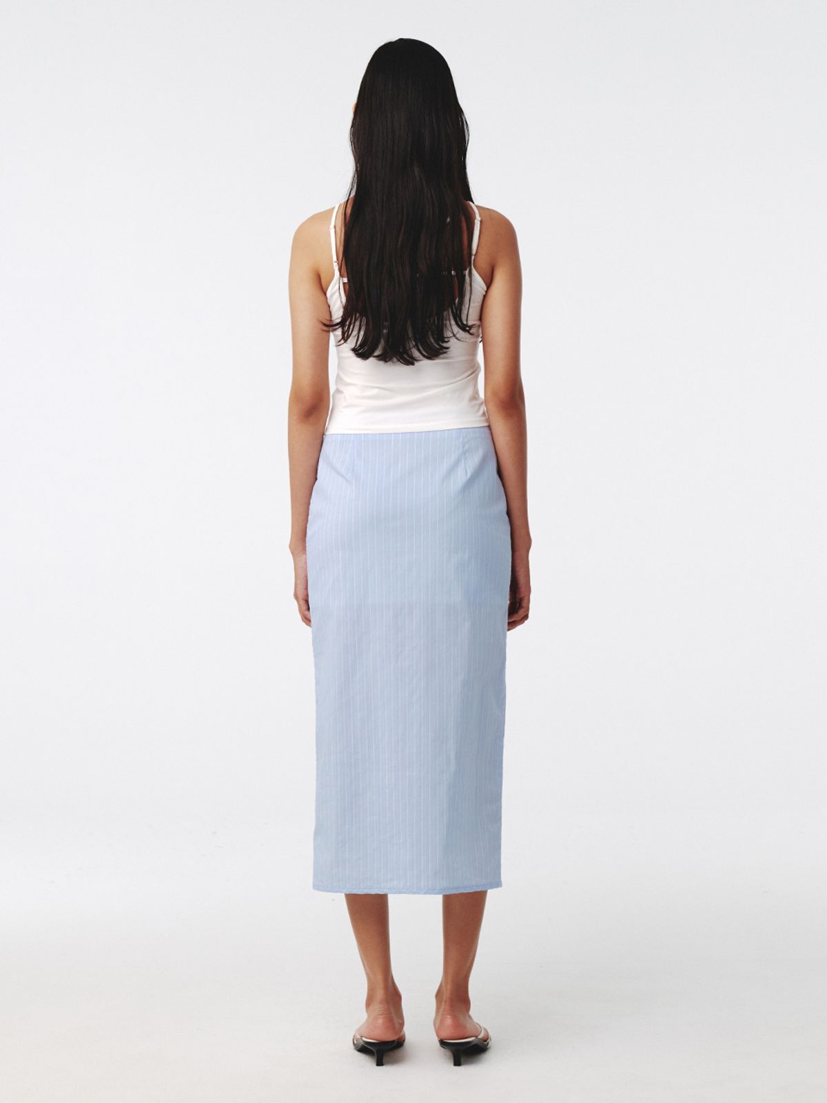 기준(KIJUN) Stripe Corsage Long Skirt Sky Blue Stripe