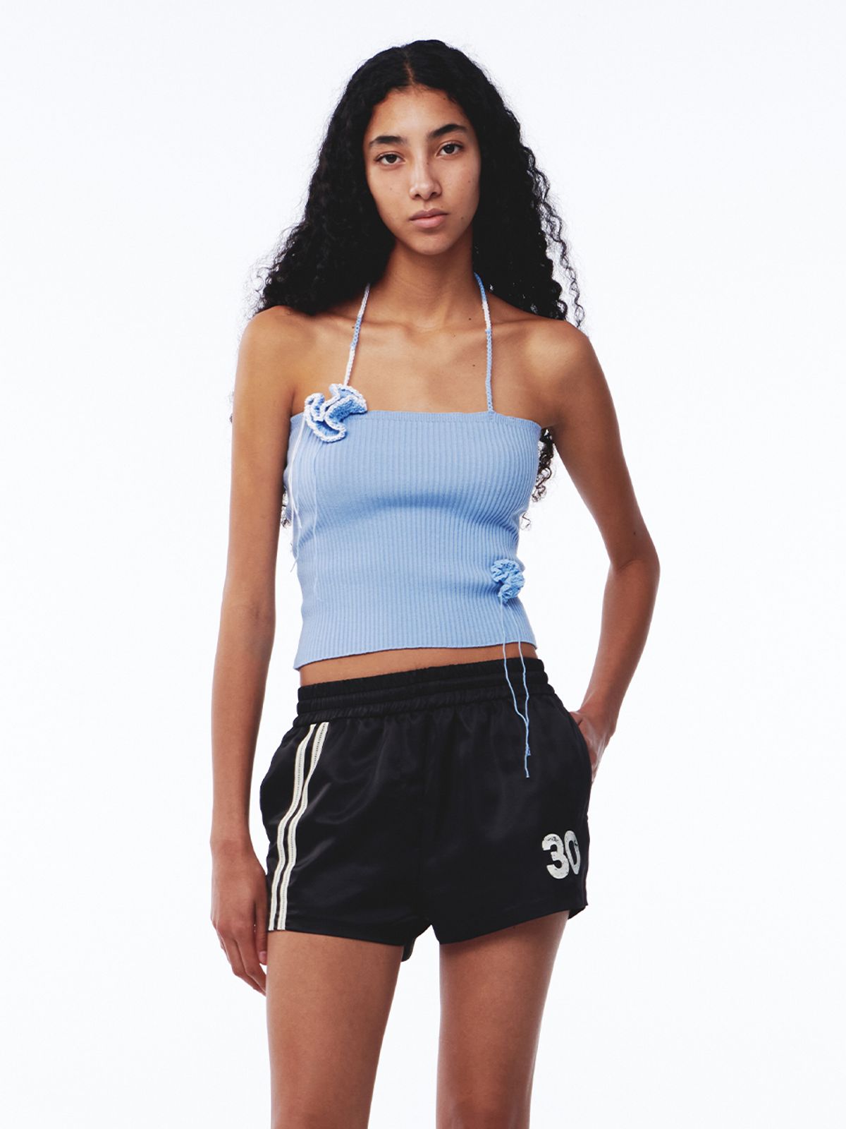기준(KIJUN) Crochet Knit Tube Top Dusty Blue