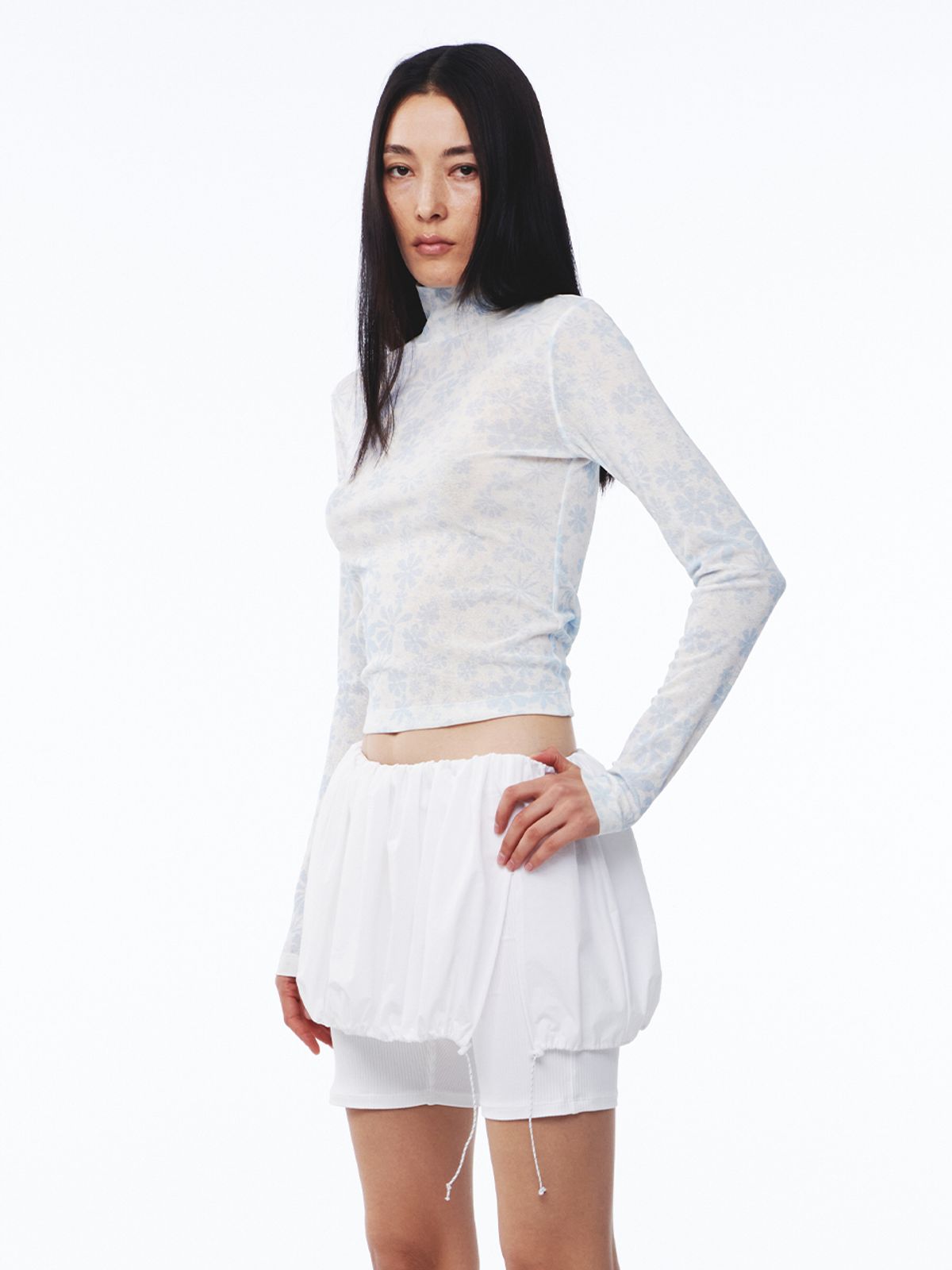 기준(KIJUN) Flower Jersey Top Print Sky Blue