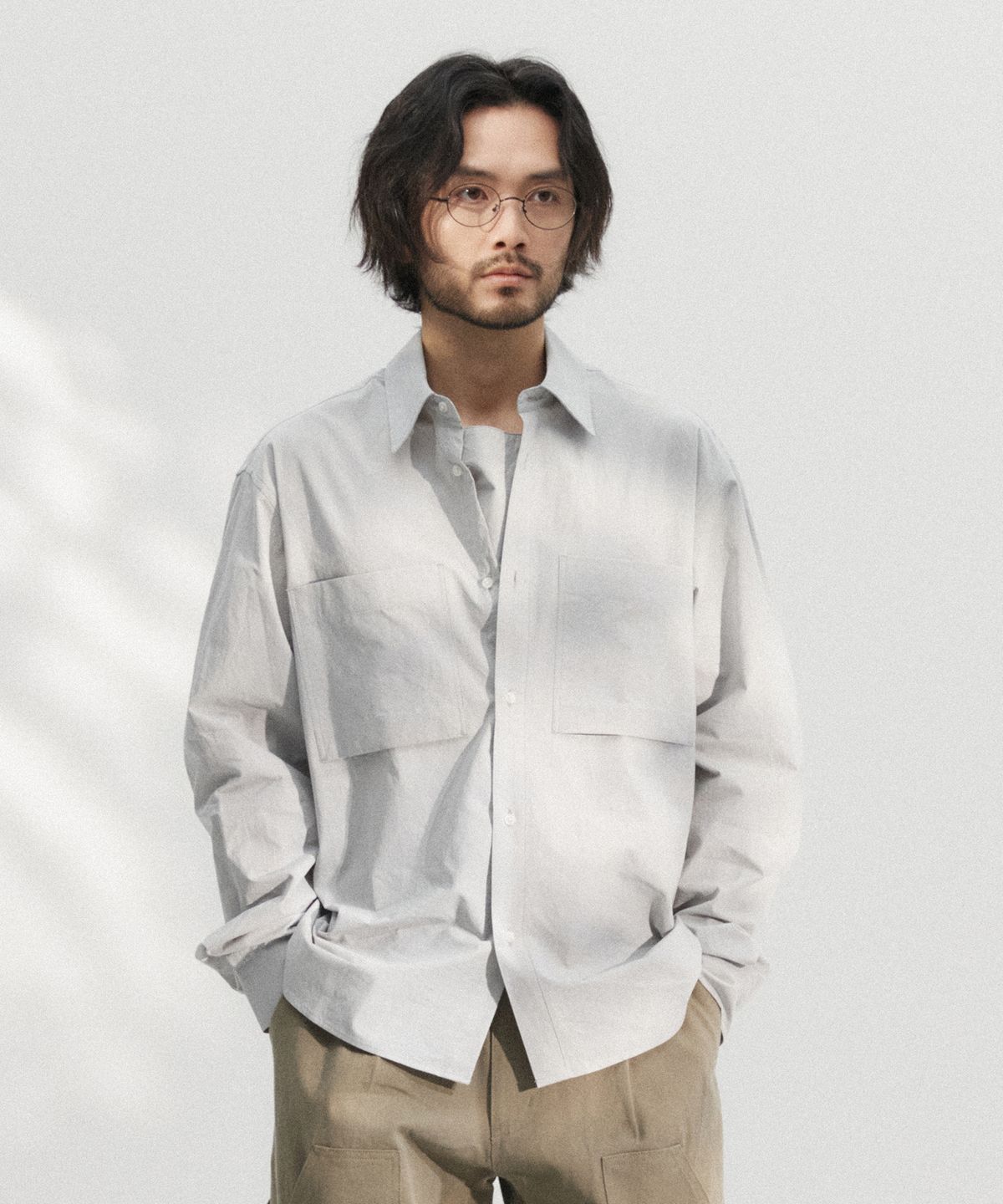더블유엠씨(WMC) 이중 플라켓 셔츠_LIGHT GREY