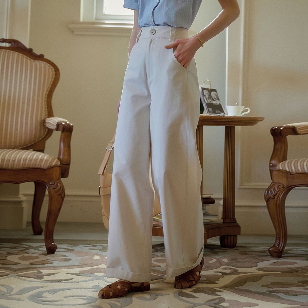 심플레트로(SIMPLE RETRO) SR_Waist straight floor-length pants