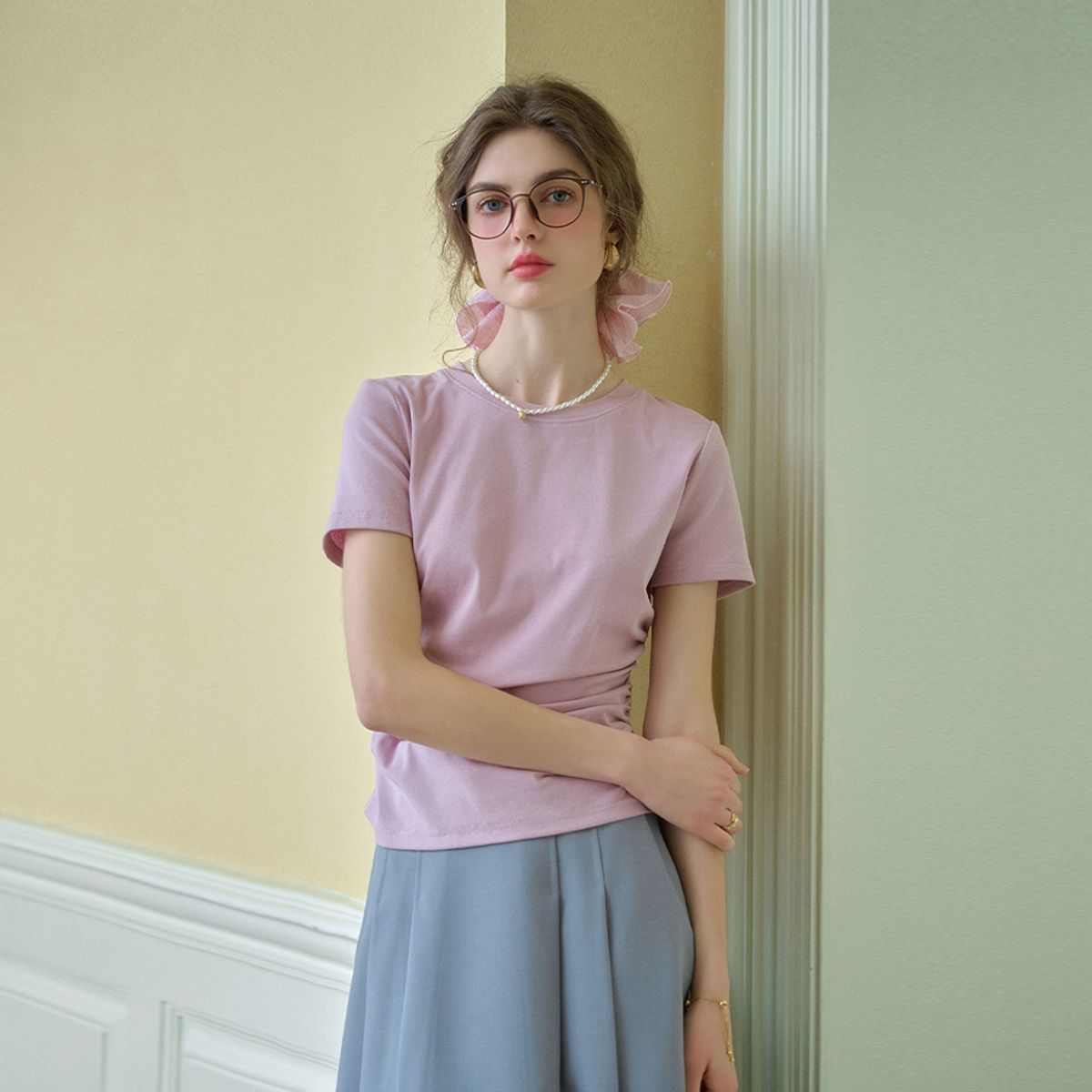 심플레트로(SIMPLE RETRO) SR_Coco Bray round neck top_3color